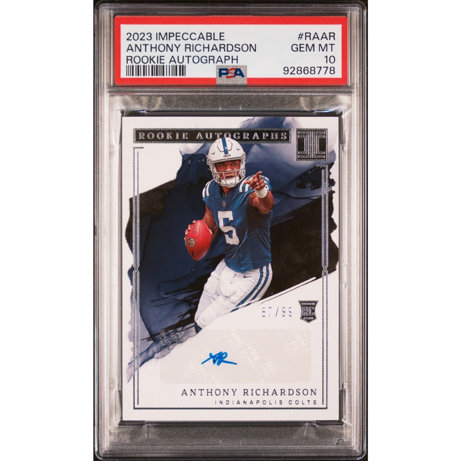 2023 Panini Impeccable Rookie Autograph Anthony Richardson #/99 