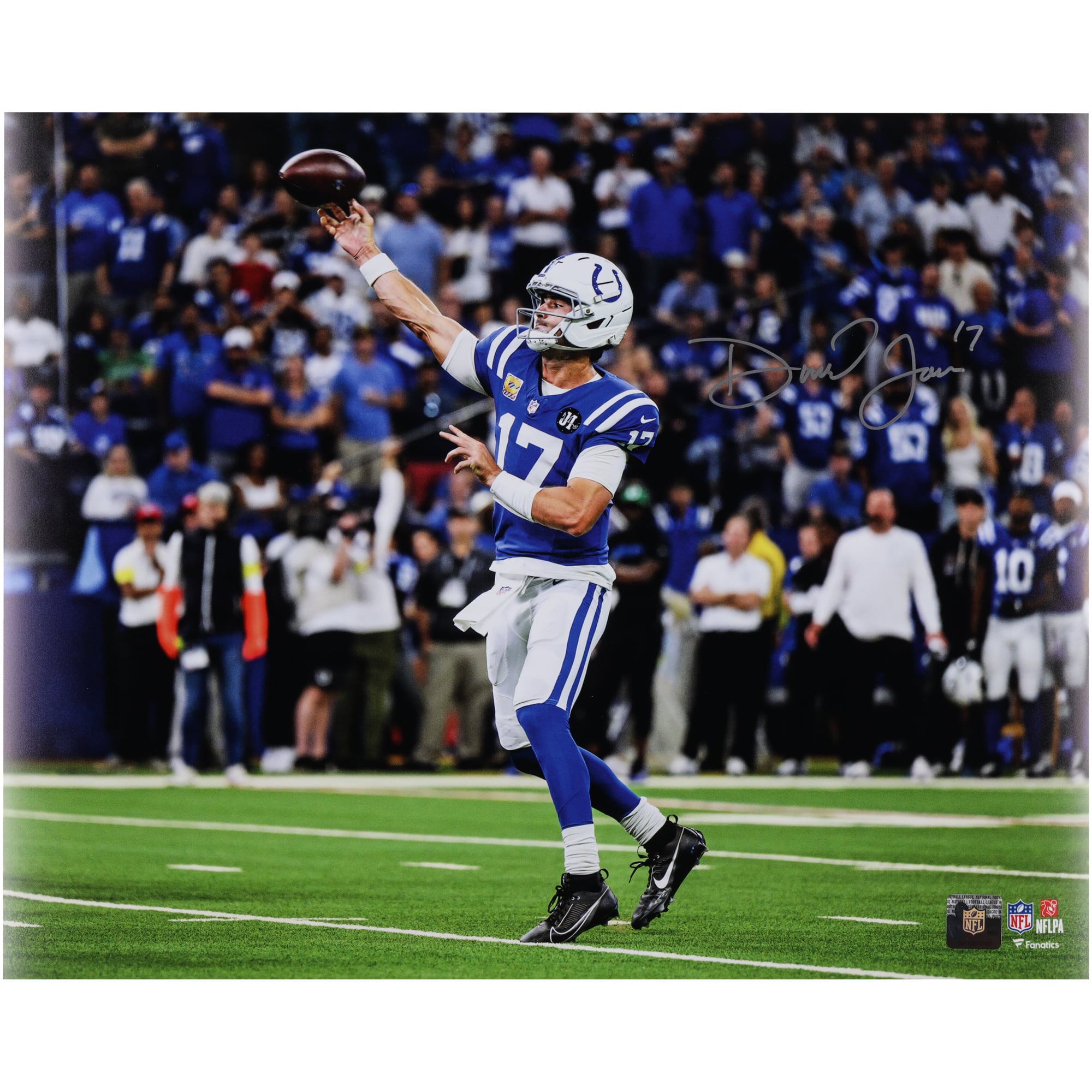 Photo de passe autographiée de Daniel Jones, joueur des Indianapolis Colts, 40 x 50 cm
