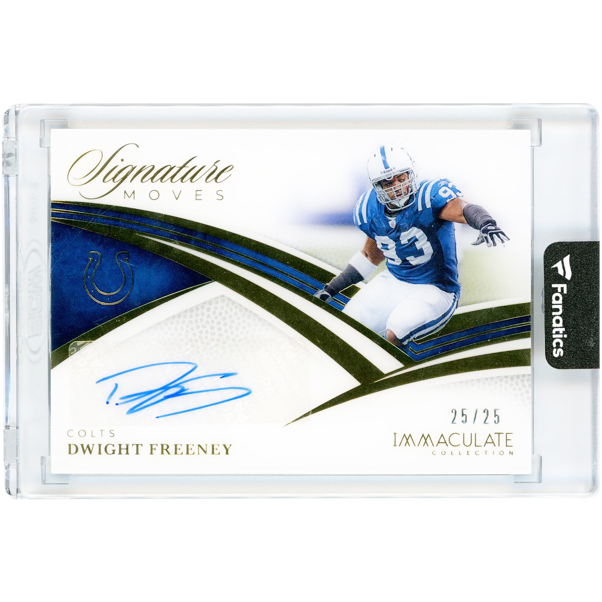Carte autographiée de Dwight Freeney (Indianapolis Colts) - Collection Panini Immaculate Signature Moves 2025 #SM-DFY #25/25