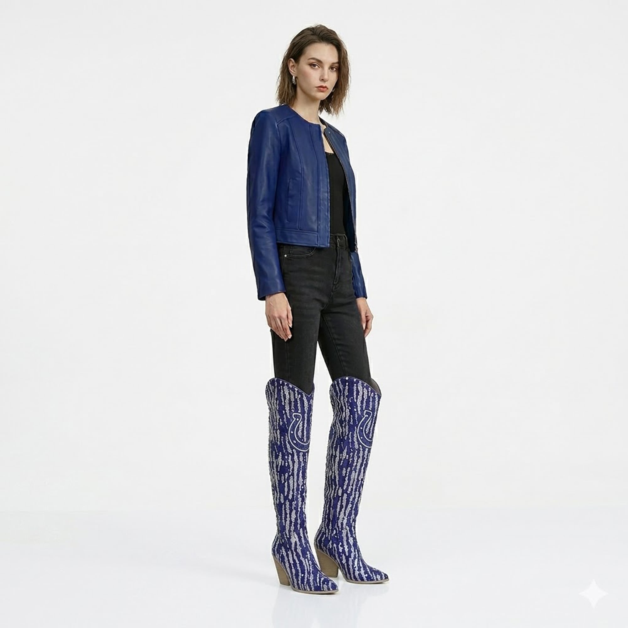FABGATING by Cuce  Indianapolis Colts Over-the-Knee Two-Tone Sequin Boots