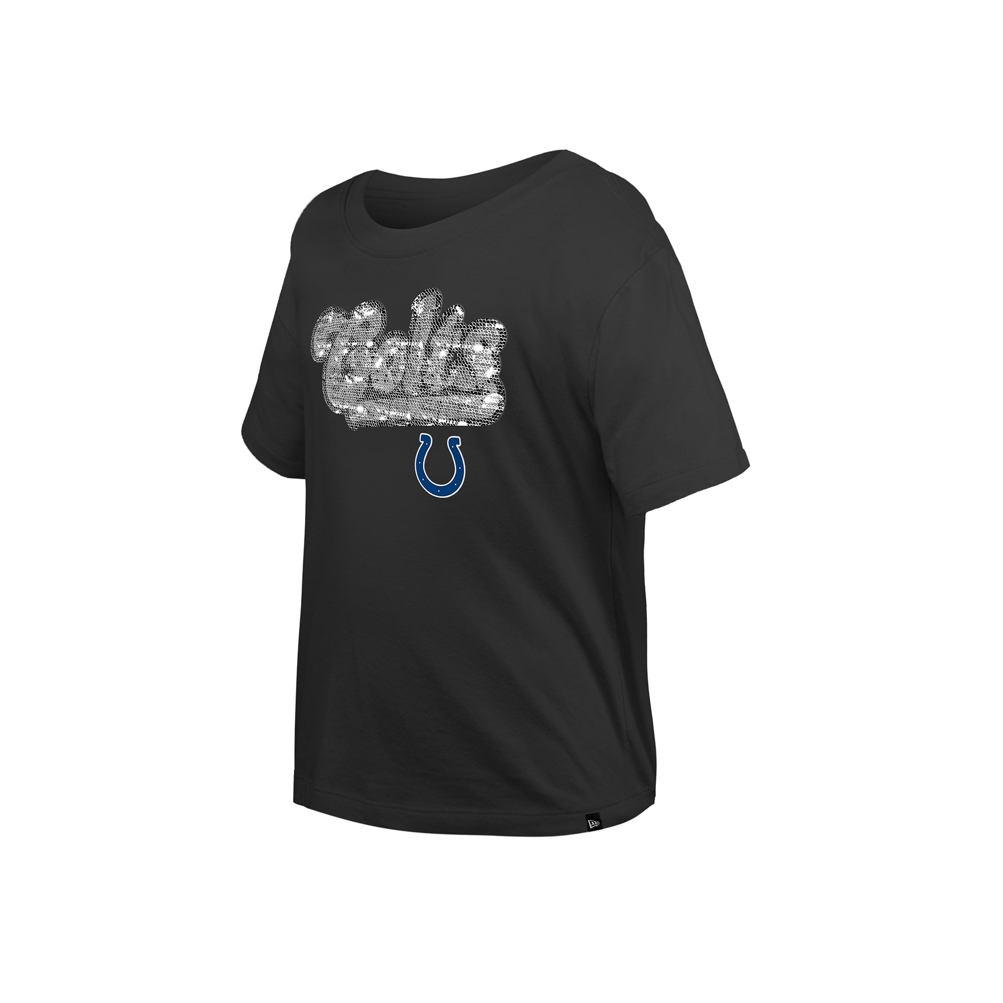 Girls Youth New Era Black Indianapolis Colts Flip Sequin Boxy T-Shirt