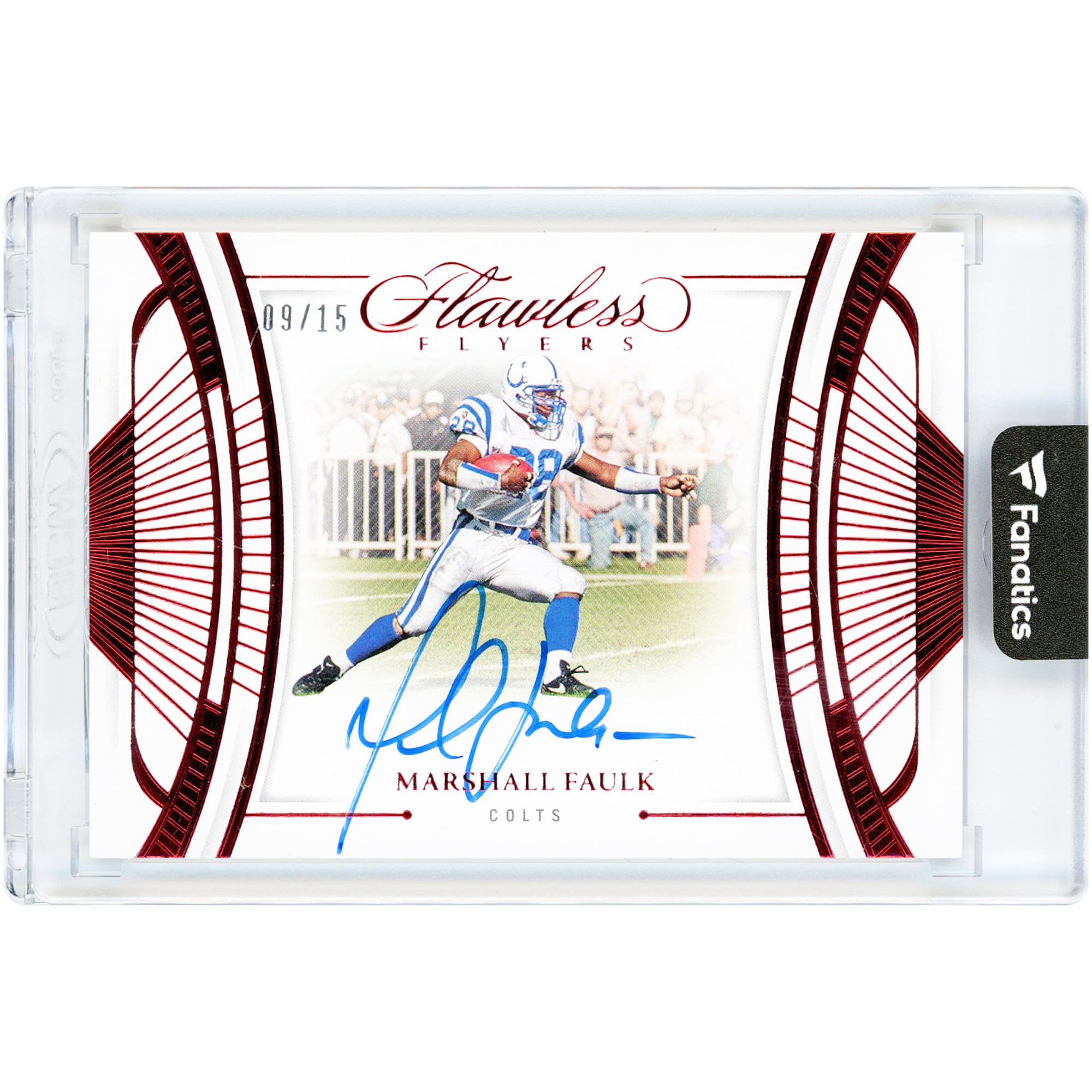 Carte autographiée de Marshall Faulk (Indianapolis Colts) - Collection Panini Flawless Flyers Ruby 2024 #FF-MFK #9/15