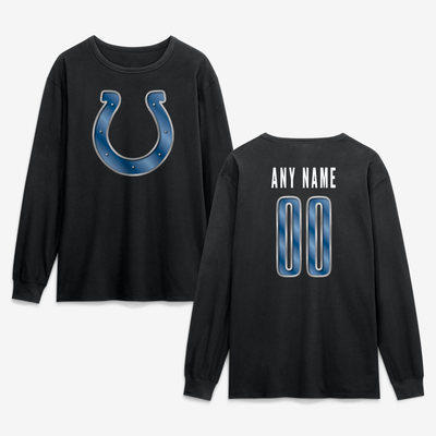Indianapolis Colts  Metallic Mascot Personalized Name & Number Long Sleeve T-Shirt - Black
