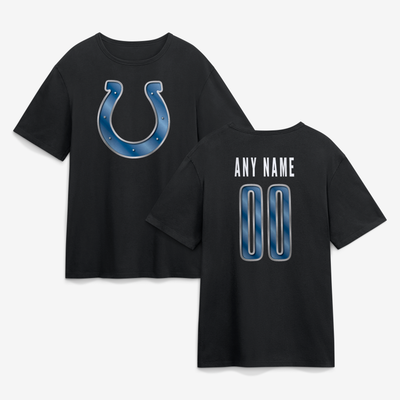 Indianapolis Colts  Metallic Mascot Personalized Name & Number T-Shirt - Black