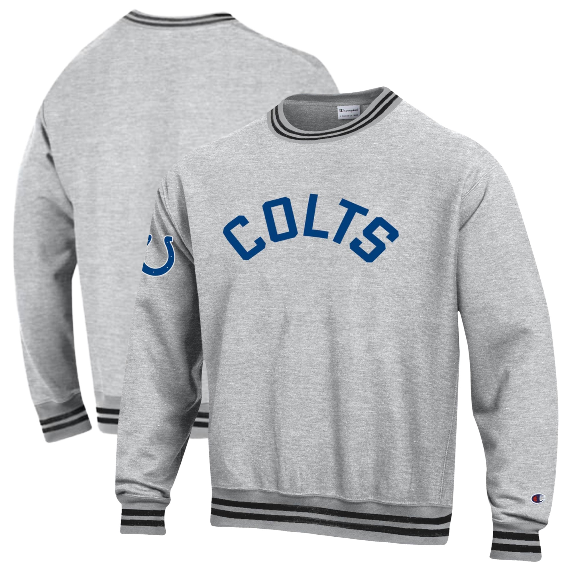 Men's Champion Heather Gray/Black Indianapolis Colts Reverse Weave Yarn Dye Sweatshirt