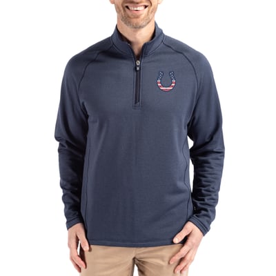 Indianapolis Colts Cutter & Buck Peshastin Eco Fleece Tri-Blend Raglan Recycled Quarter-Zip Jacket -  Heather Navy