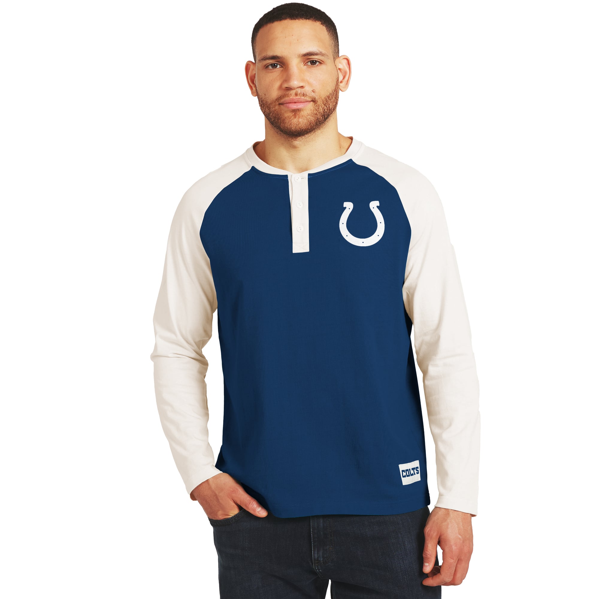 T-shirt à manches longues Henley Indianapolis Colts de la collection Darius Rucker pour homme par Fanatics, bleu royal/crème