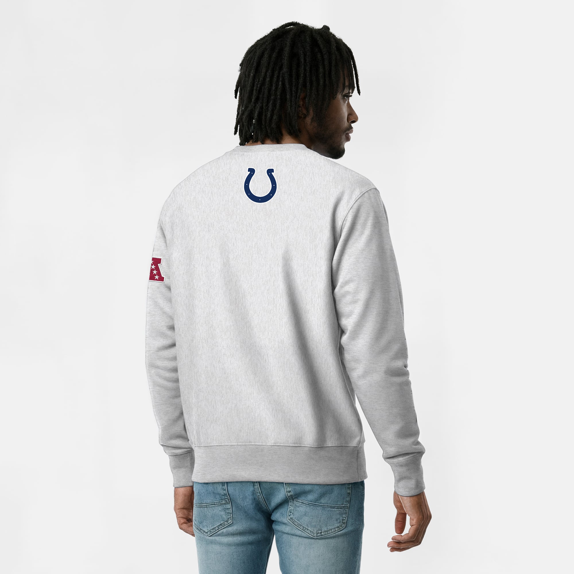 Men's Disney x Champion Heather Gray Indianapolis Colts Horace Horsecollar Reverse Weave Sweatshirt