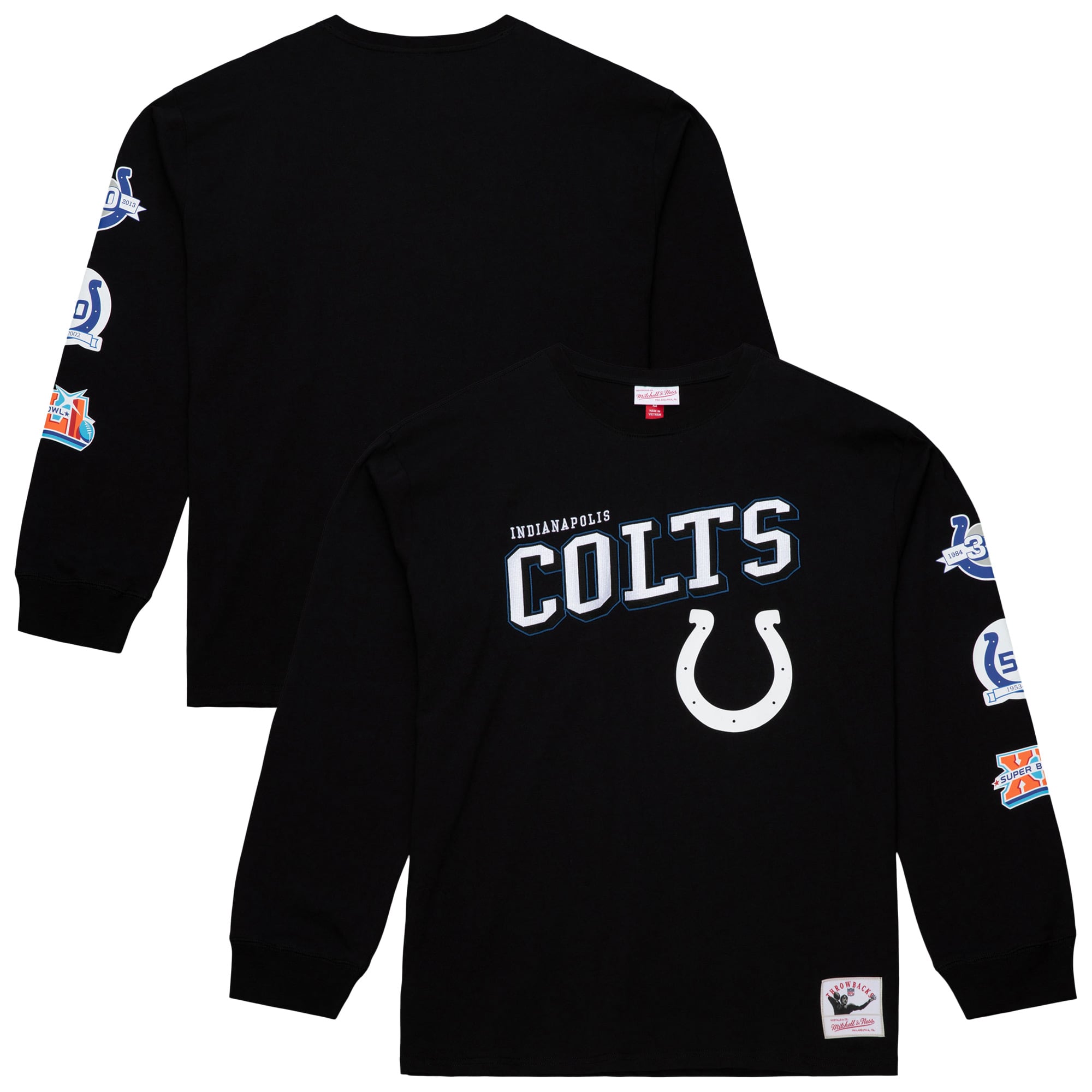Men's Mitchell & Ness  Black Indianapolis Colts Training Camp Vintage Logos Long Sleeve T-Shirt