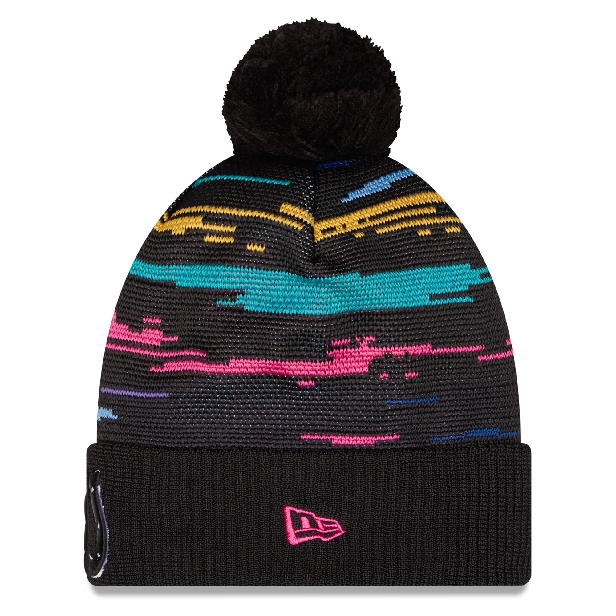 Men's New Era Black Indianapolis Colts 2026 NFL Crucial Catch Cuffed Knit Hat with Pom