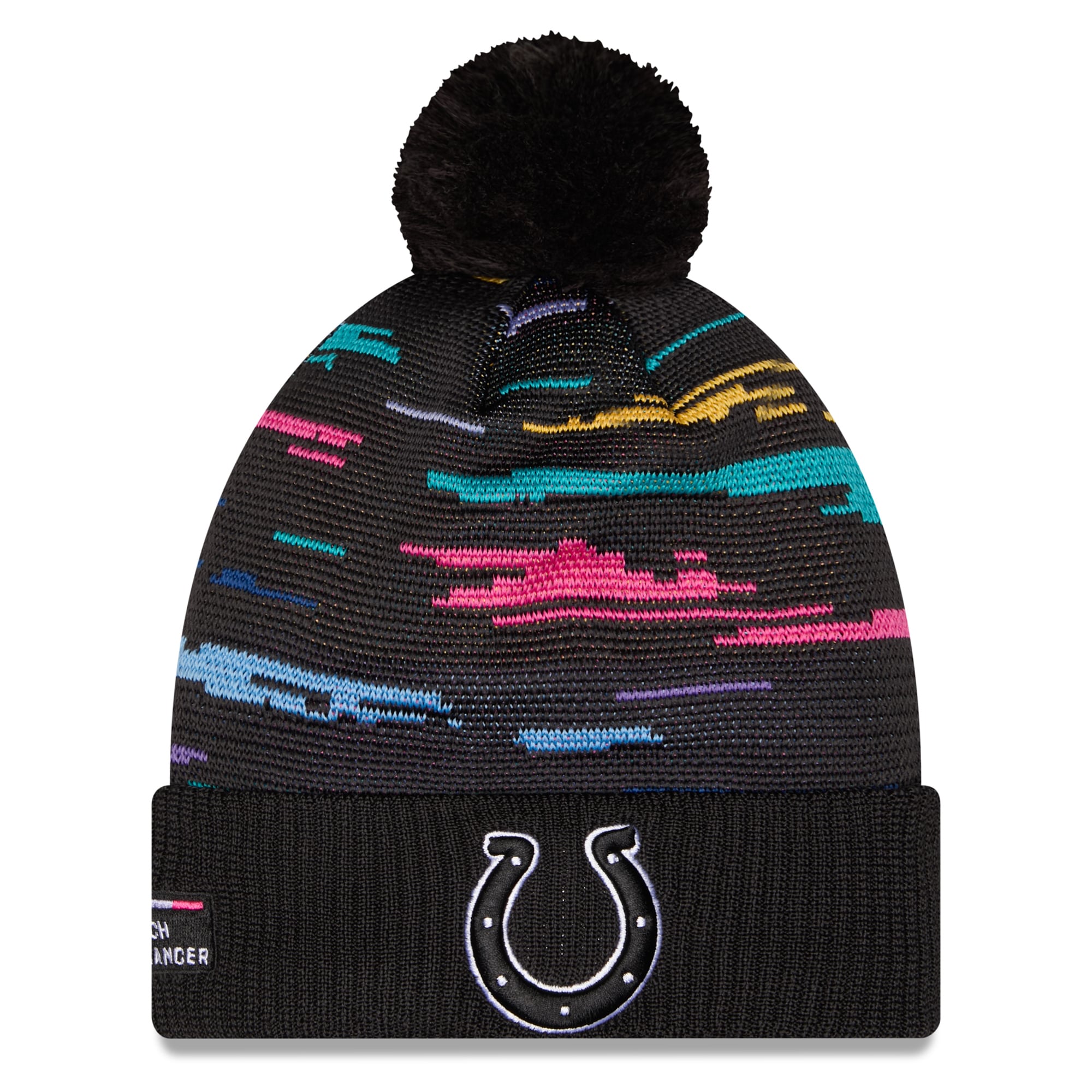 Men's New Era Black Indianapolis Colts 2026 NFL Crucial Catch Cuffed Knit Hat with Pom