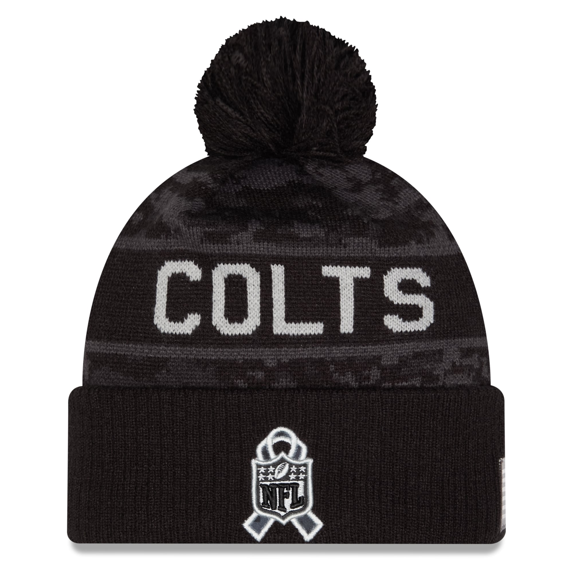 Bonnet à revers New Era noir pour homme, Indianapolis Colts 2026 Salute To Service, avec pompon