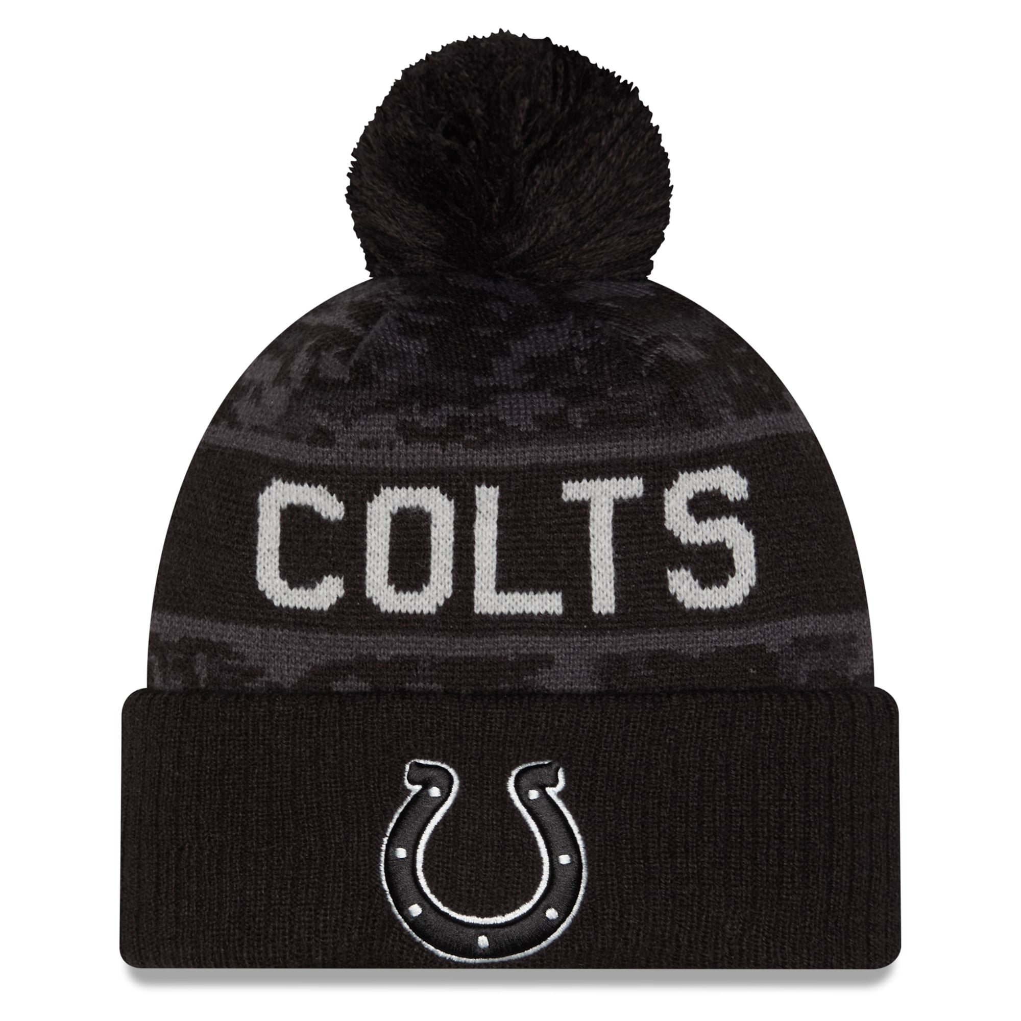 Bonnet à revers New Era noir pour homme, Indianapolis Colts 2026 Salute To Service, avec pompon