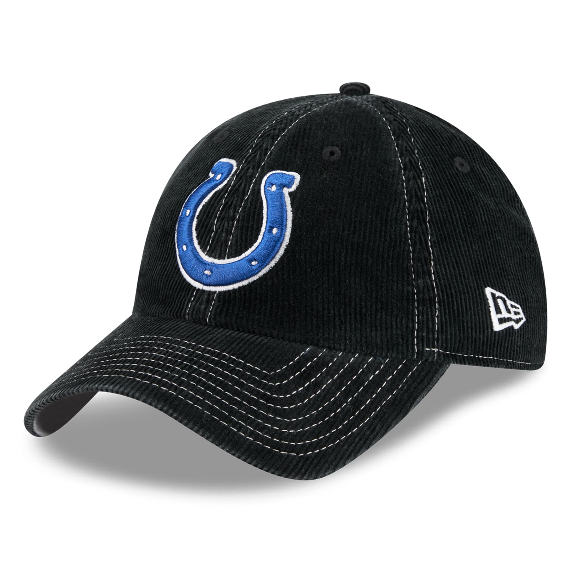 Casquette New Era noire pour homme, modèle Indianapolis Colts, en velours côtelé, style classique décontracté et ajustable