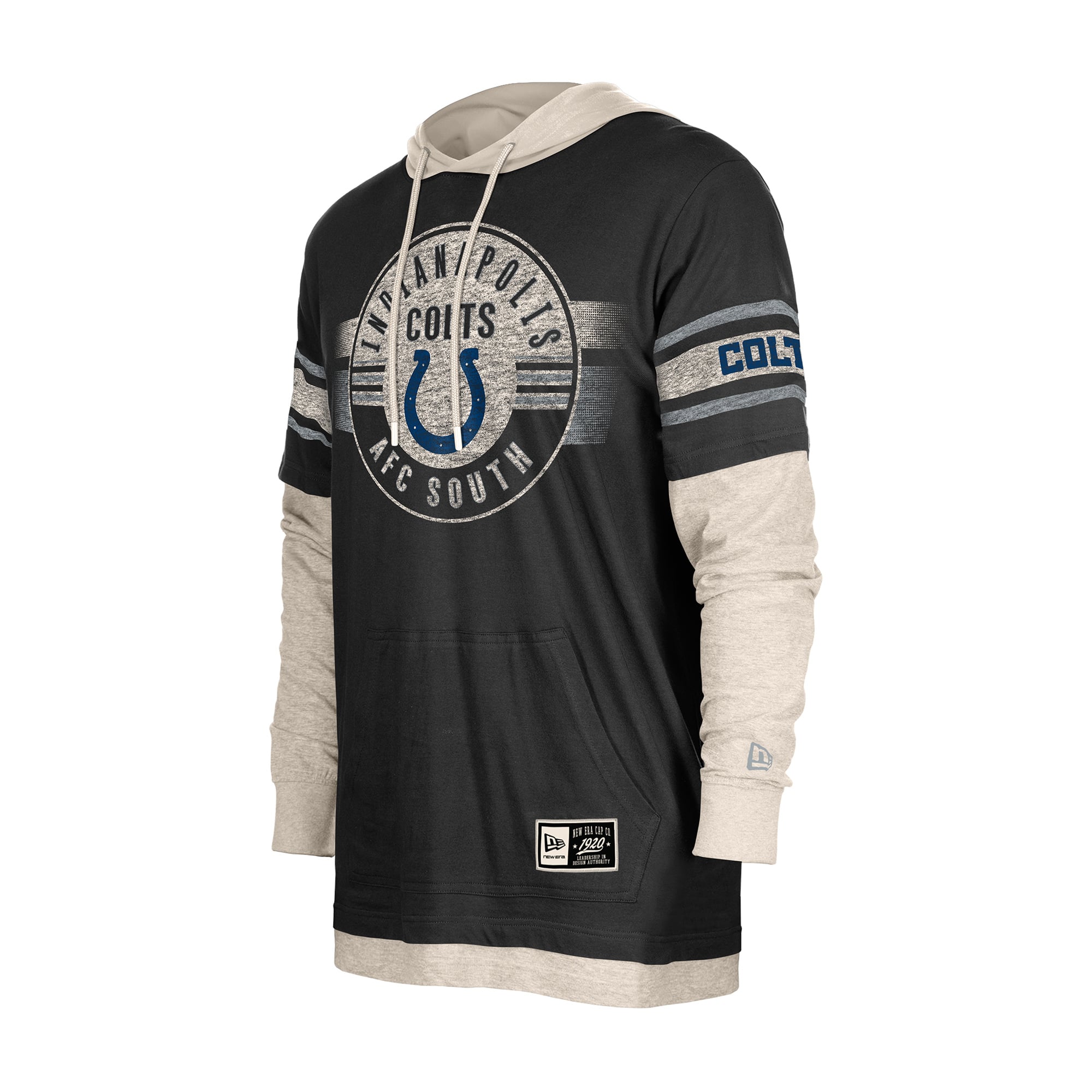 T-shirt à capuche manches longues New Era noir Indianapolis Colts pour homme