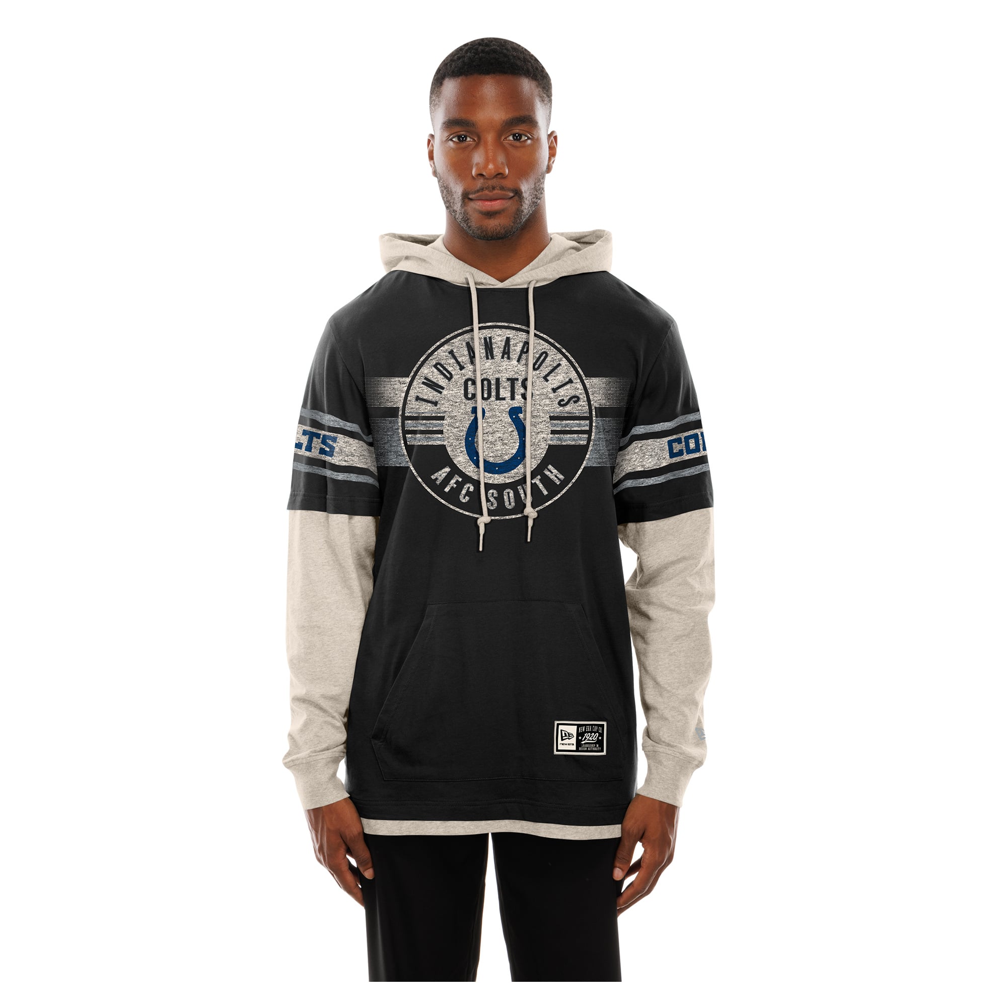 T-shirt à capuche manches longues New Era noir Indianapolis Colts pour homme