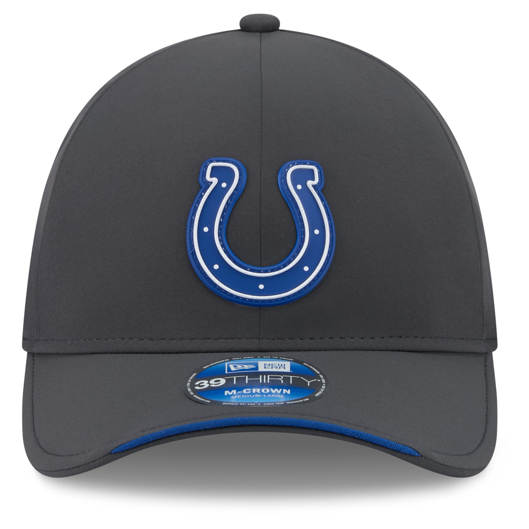 Casquette New Era 39THIRTY M-Crown Stretch pour homme, couleur anthracite, Indianapolis Colts 2026, idéale les temps froids.