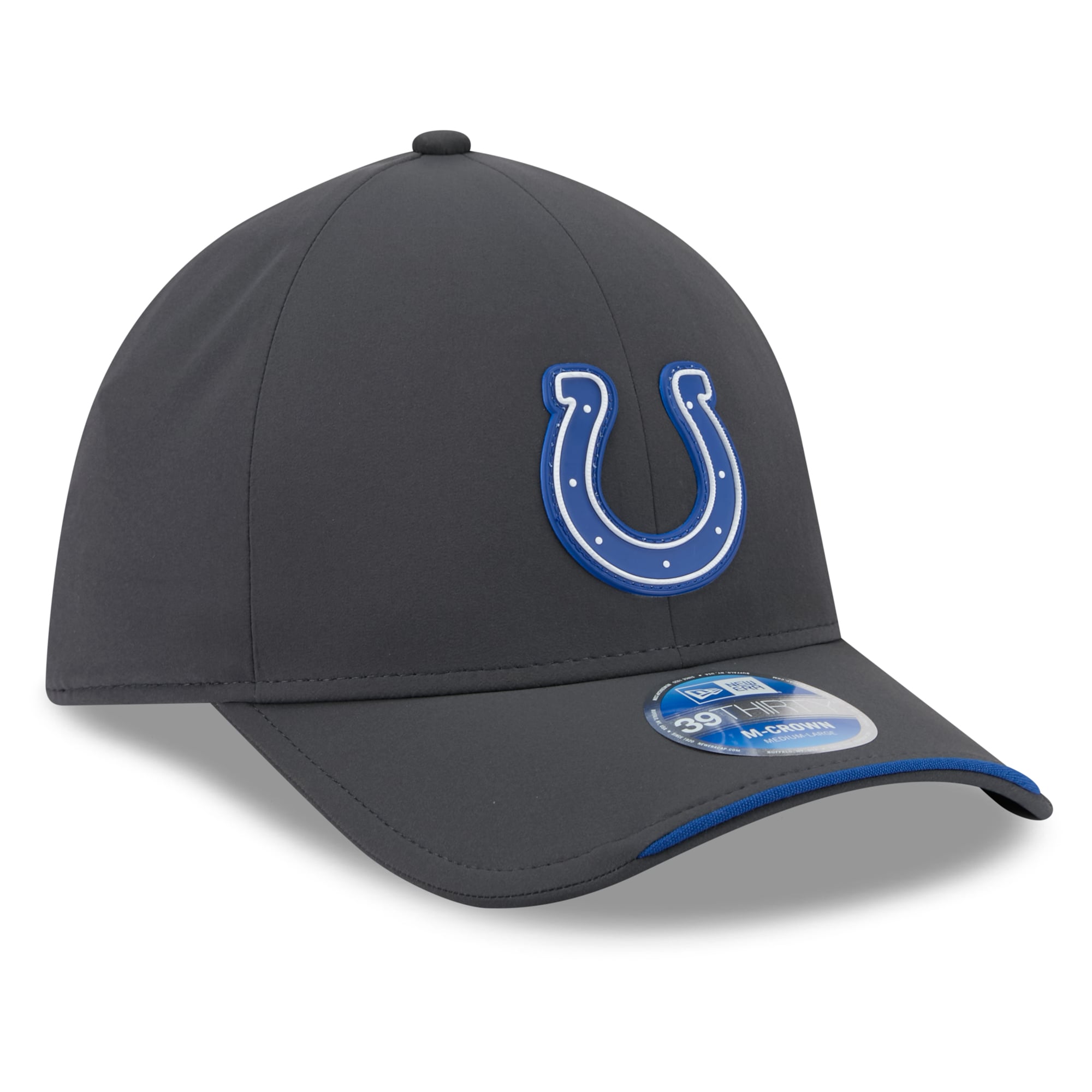 Casquette New Era 39THIRTY M-Crown Stretch pour homme, couleur anthracite, Indianapolis Colts 2026, idéale les temps froids.