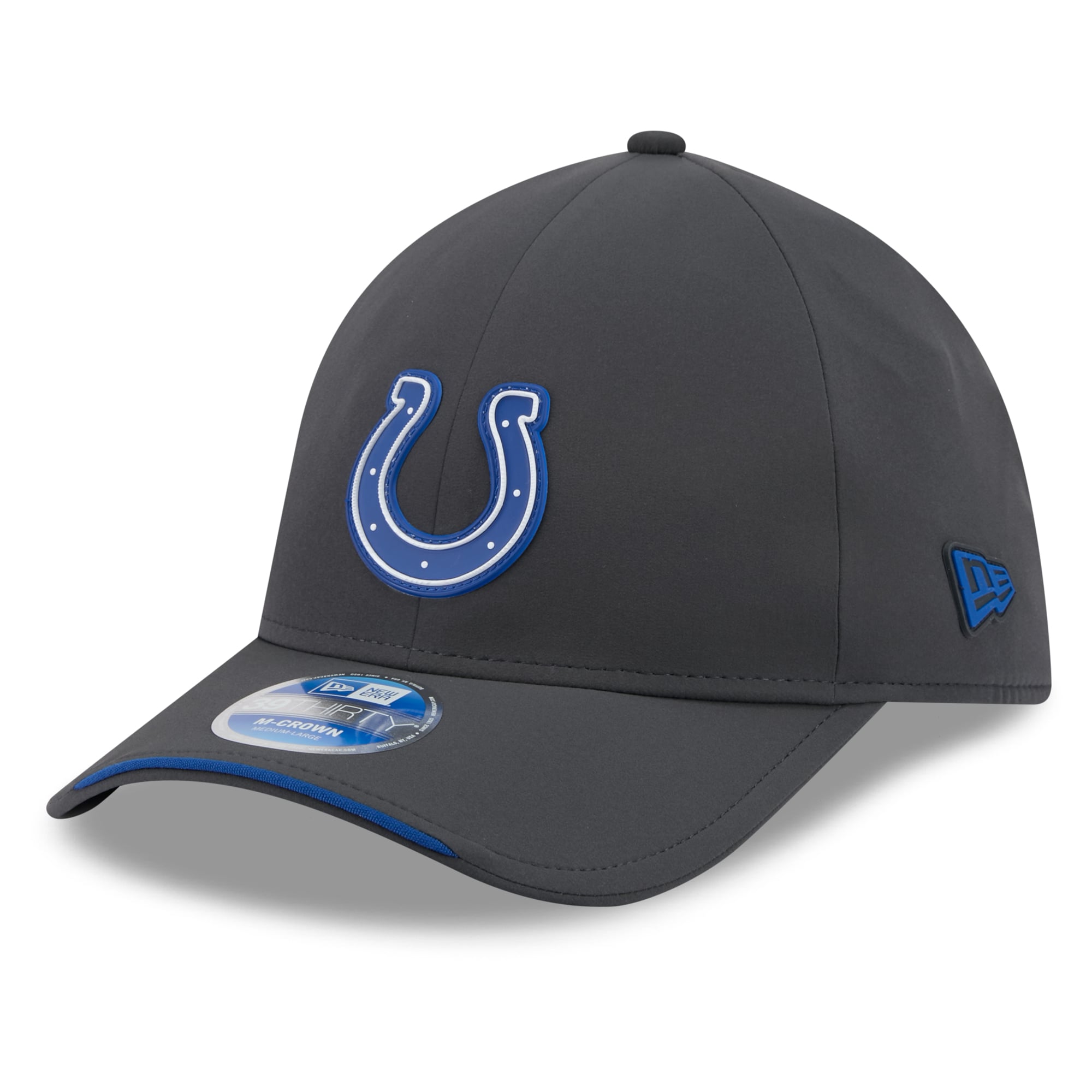 Casquette New Era 39THIRTY M-Crown Stretch pour homme, couleur anthracite, Indianapolis Colts 2026, idéale les temps froids.