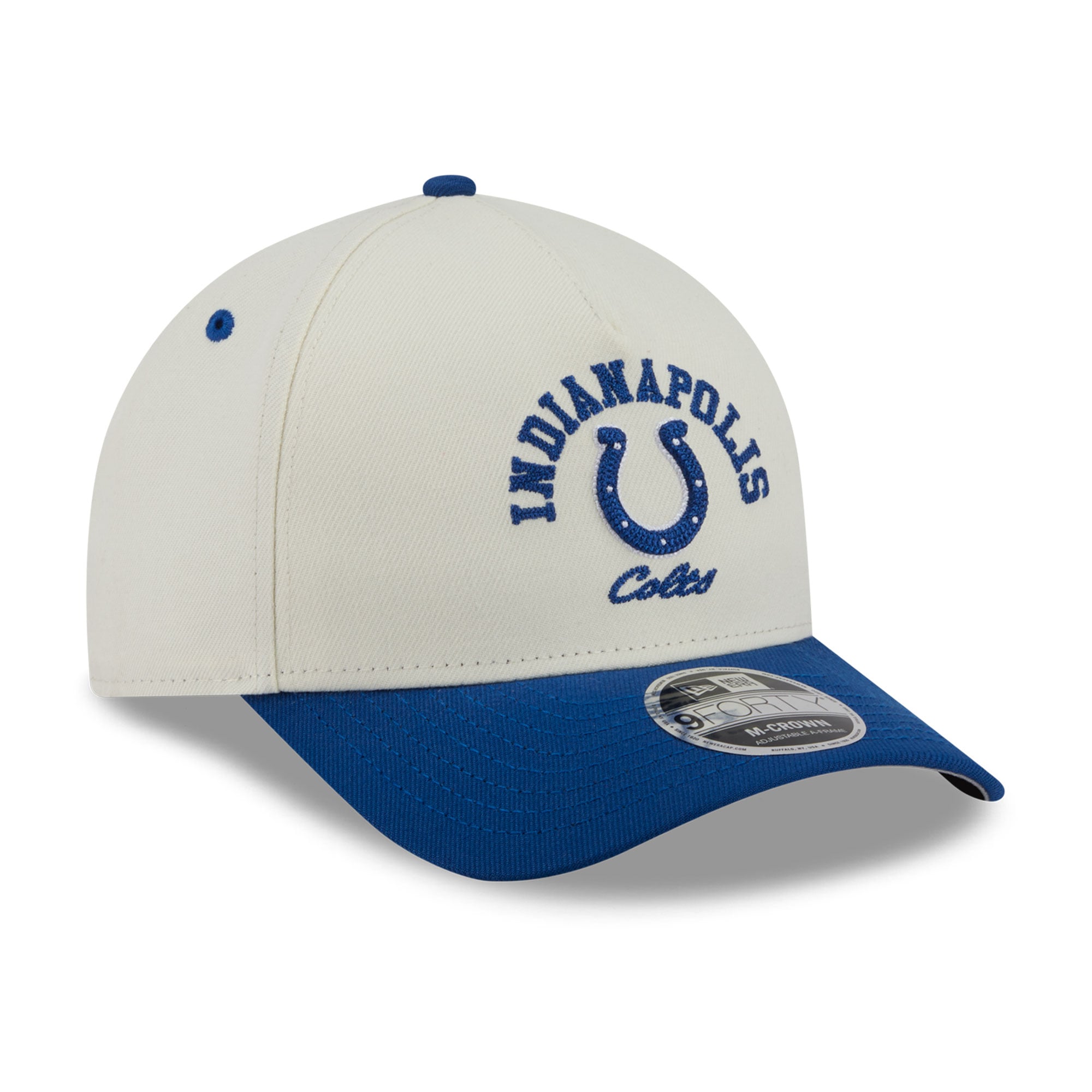 Casquette ajustable New Era pour homme, crème/bleu roi, Indianapolis Colts Arch 9FORTY, modèle A-Frame M-Crown