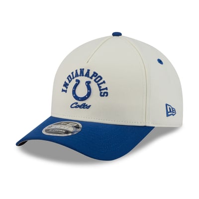 Indianapolis Colts New Era Arch 9FORTY A-Frame M-Crown Adjustable Hat - Cream/Royal