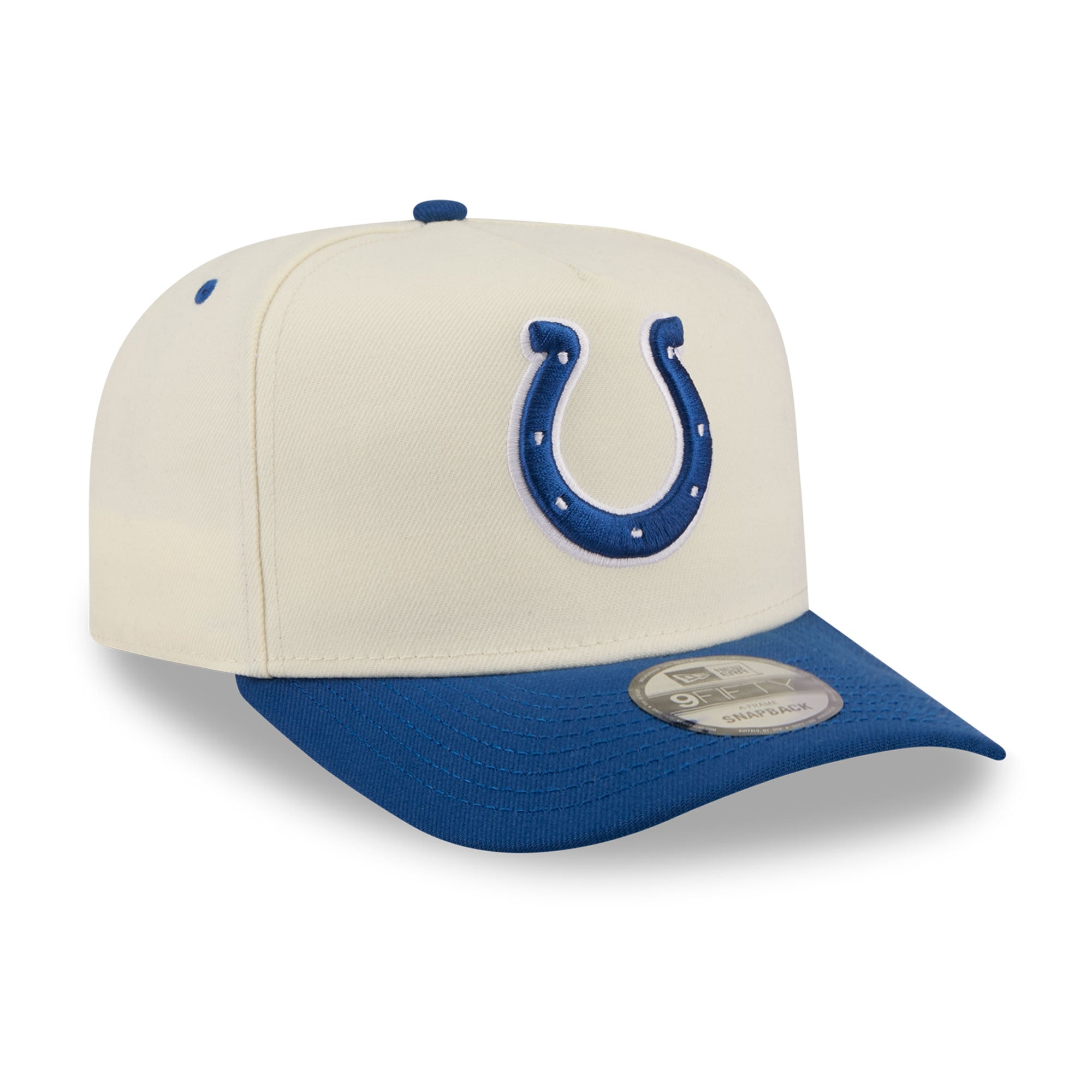 Casquette snapback New Era 9FIFTY pour homme, crème/bleu roi, logo Indianapolis Colts à l'arrière.