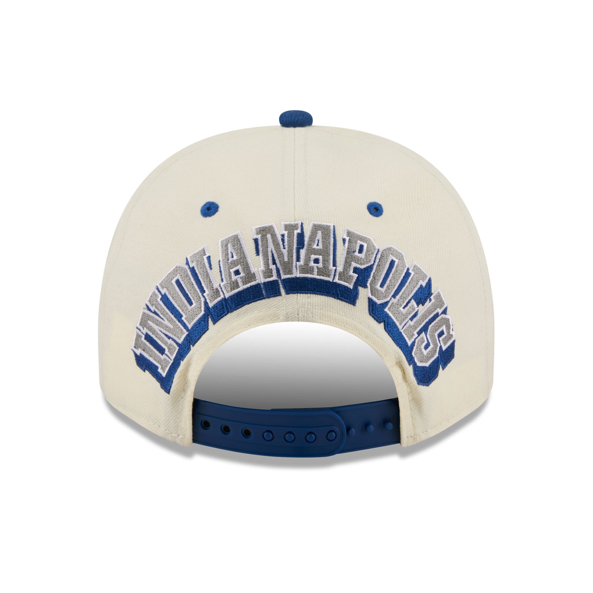 Casquette snapback New Era 9FIFTY pour homme, crème/bleu roi, logo Indianapolis Colts à l'arrière.
