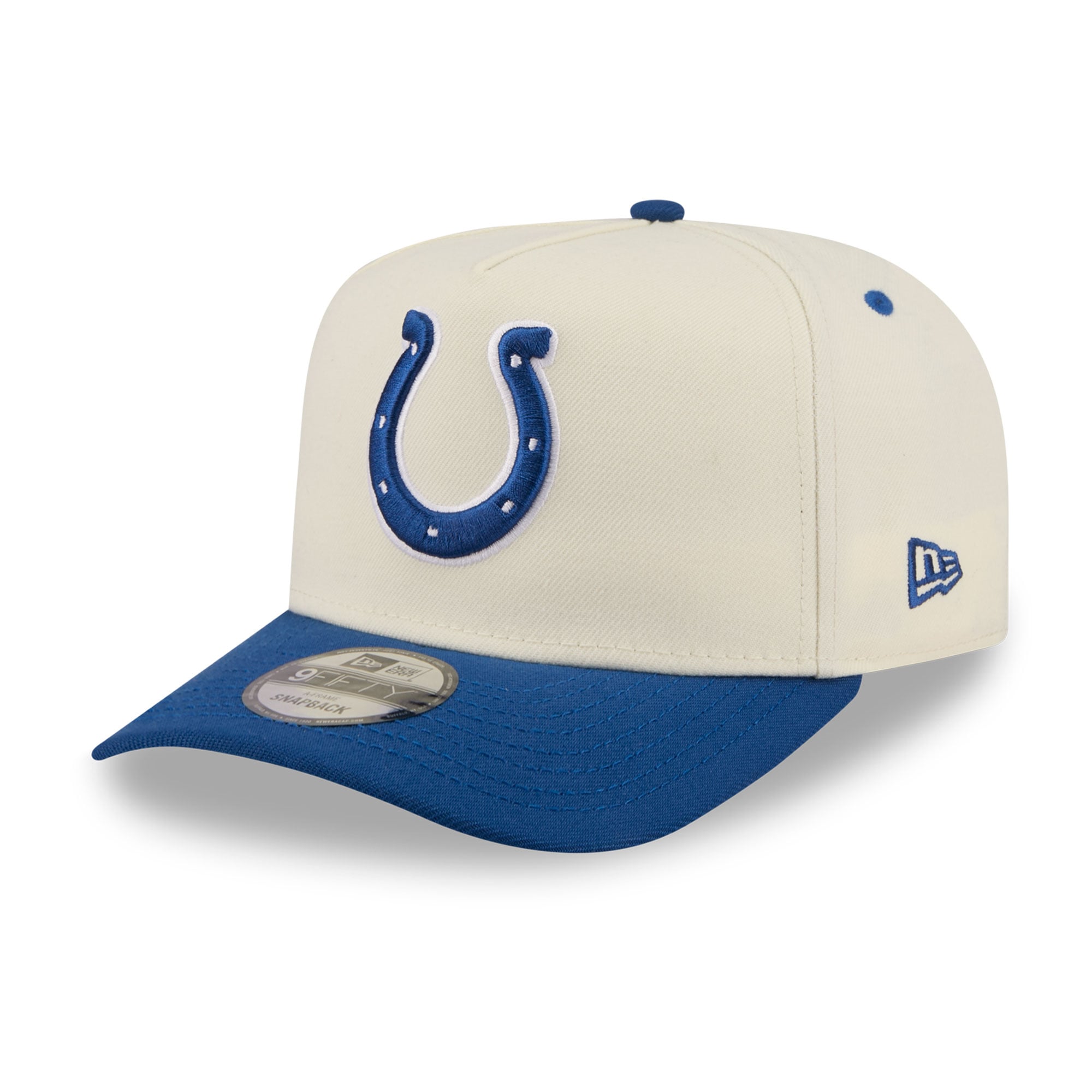 Casquette snapback New Era 9FIFTY pour homme, crème/bleu roi, logo Indianapolis Colts à l'arrière.