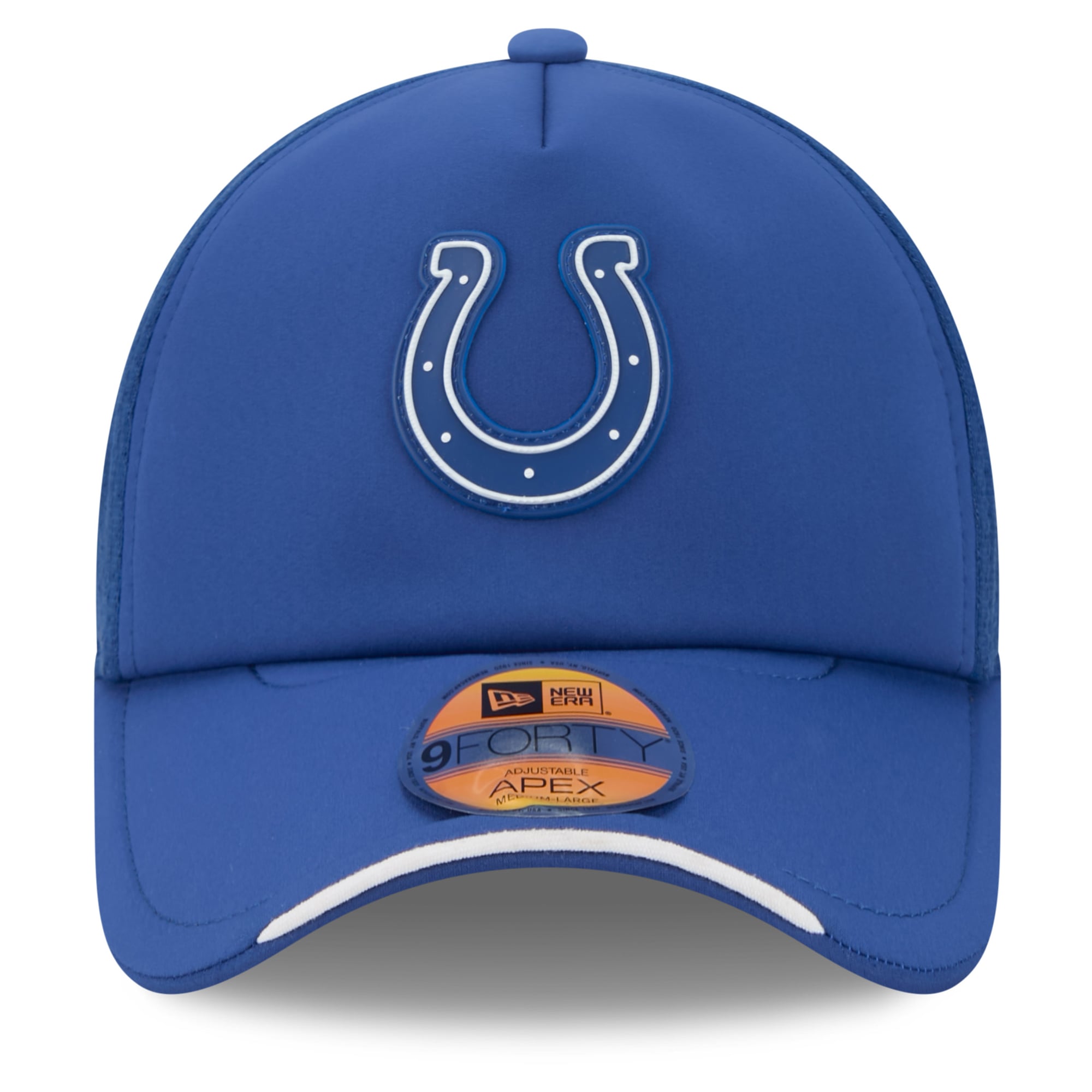 Men's New Era Royal Indianapolis Colts 2026 Sideline Apex 9FORTY Adjustable Trucker Hat