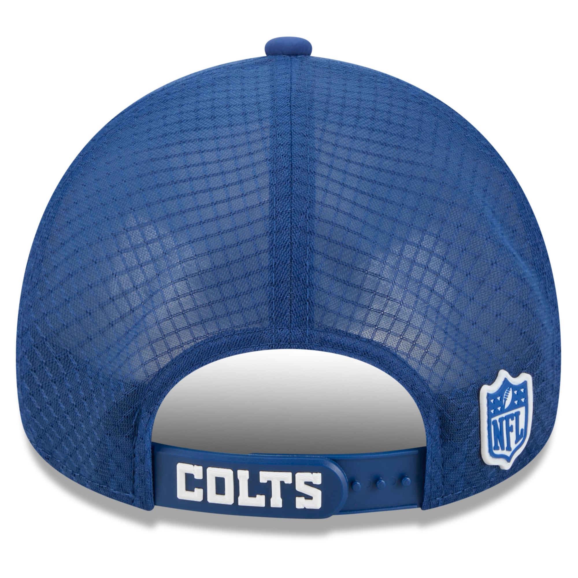 Men's New Era Royal Indianapolis Colts 2026 Sideline Apex 9FORTY Adjustable Trucker Hat