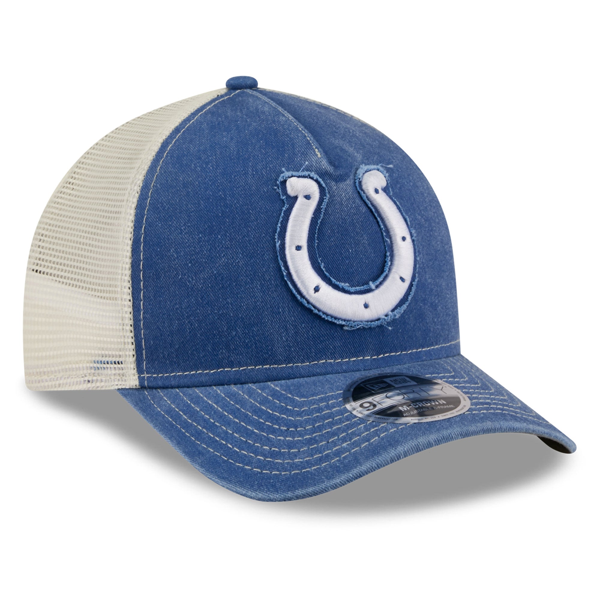 Casquette trucker ajustable New Era Royal Indianapolis Colts Fan 9FORTY A-Frame pour homme