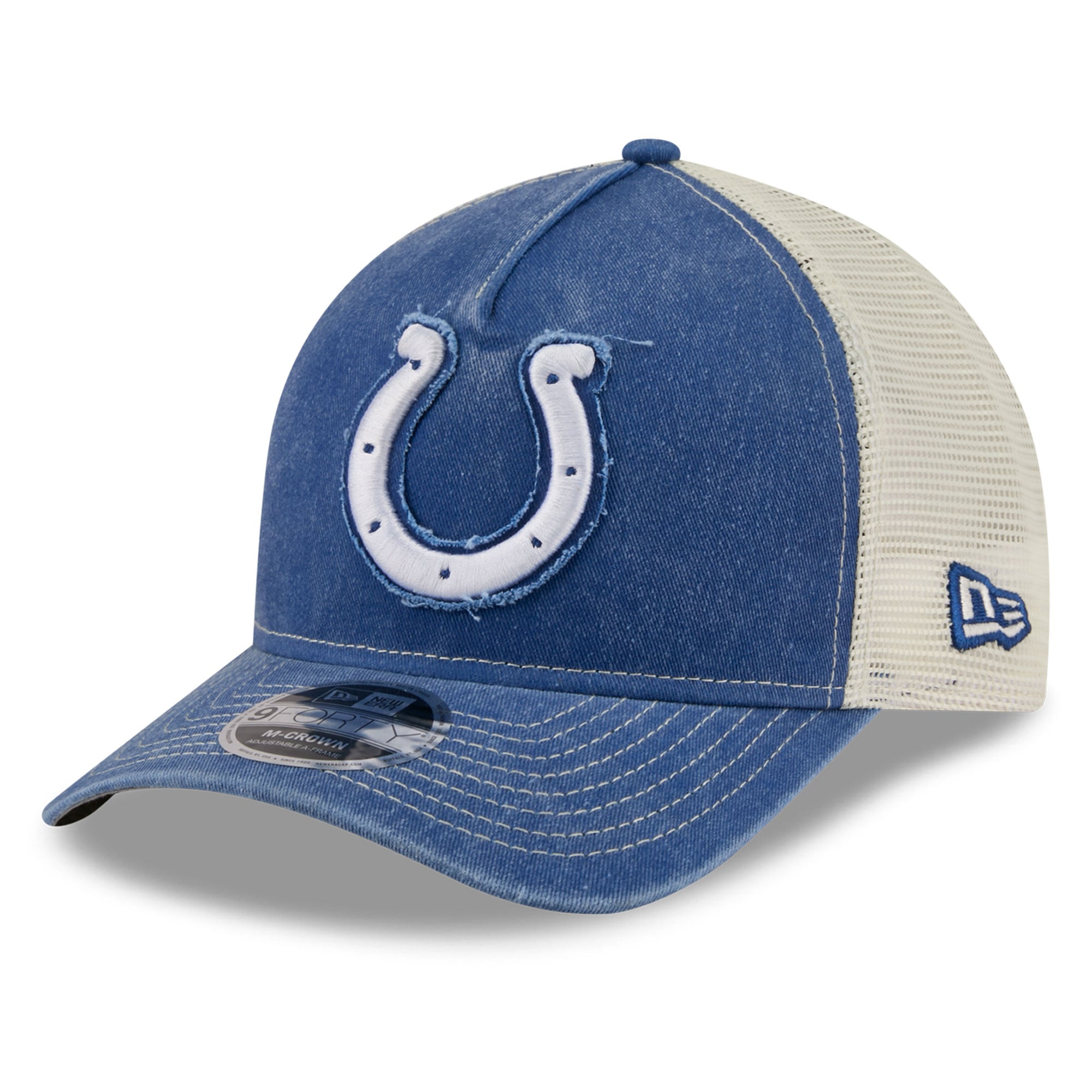 Casquette trucker ajustable New Era Royal Indianapolis Colts Fan 9FORTY A-Frame pour homme