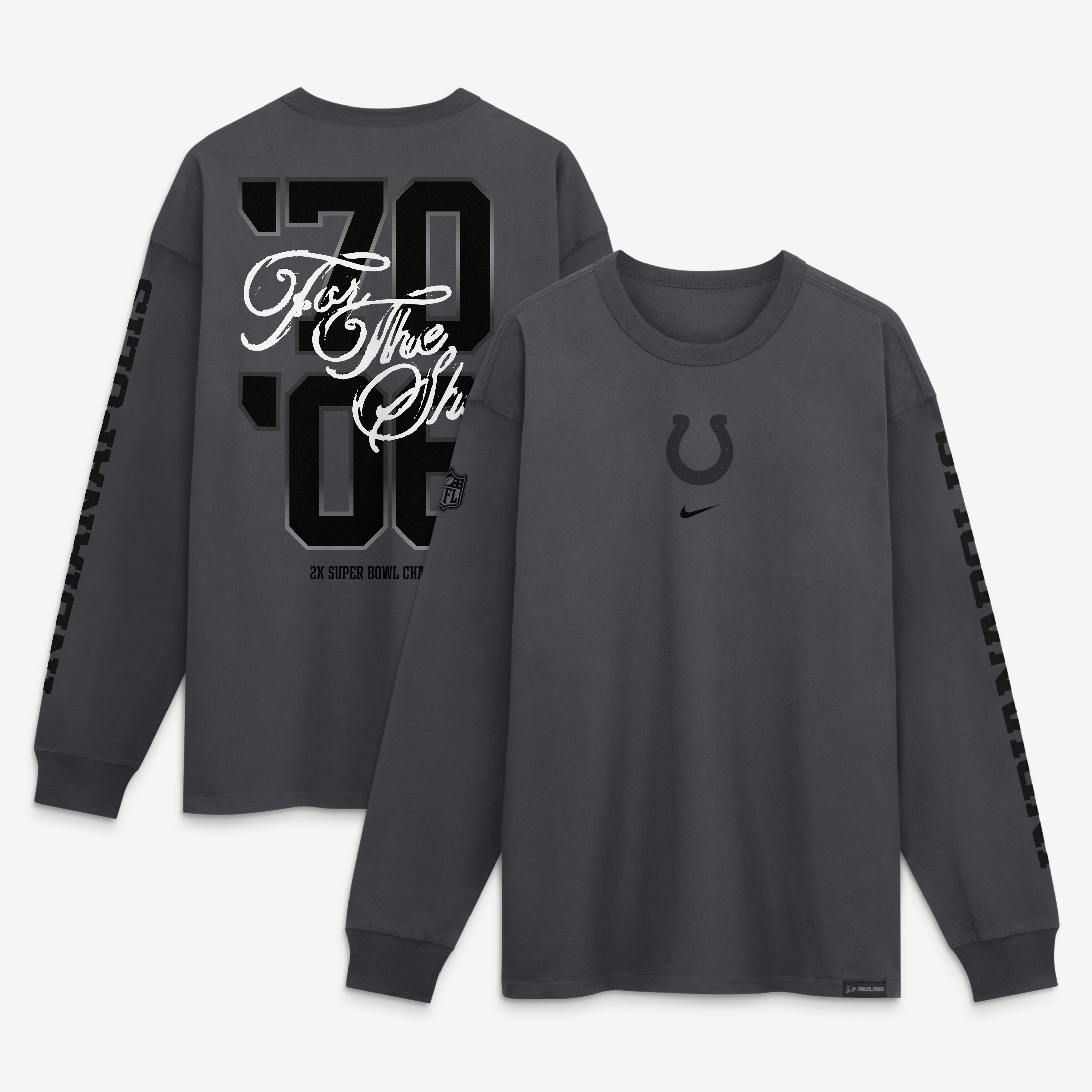 T-shirt à manches longues Nike Max90 pour homme, couleur anthracite, Indianapolis Colts, collection Rivalries 2026