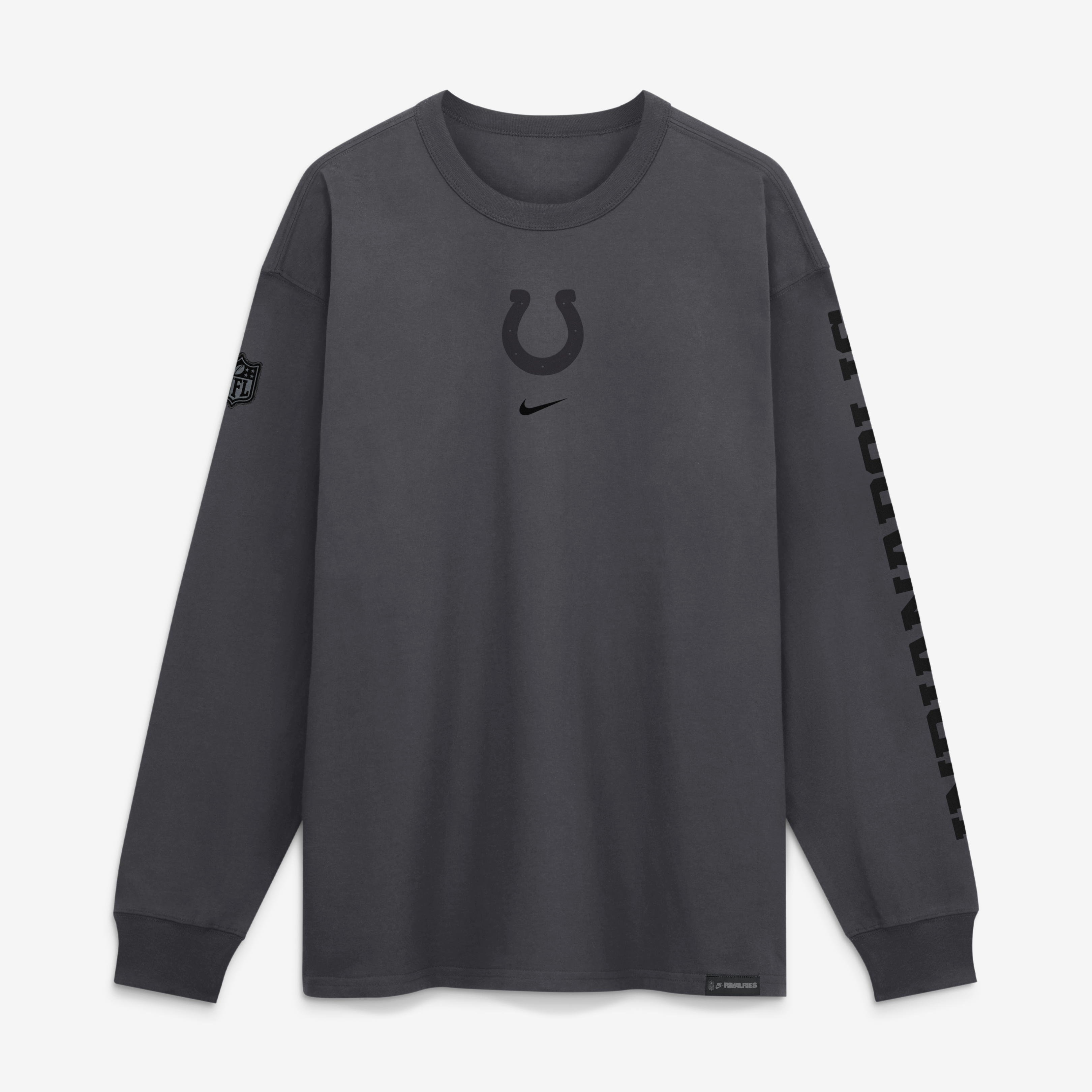 T-shirt à manches longues Nike Max90 pour homme, couleur anthracite, Indianapolis Colts, collection Rivalries 2026