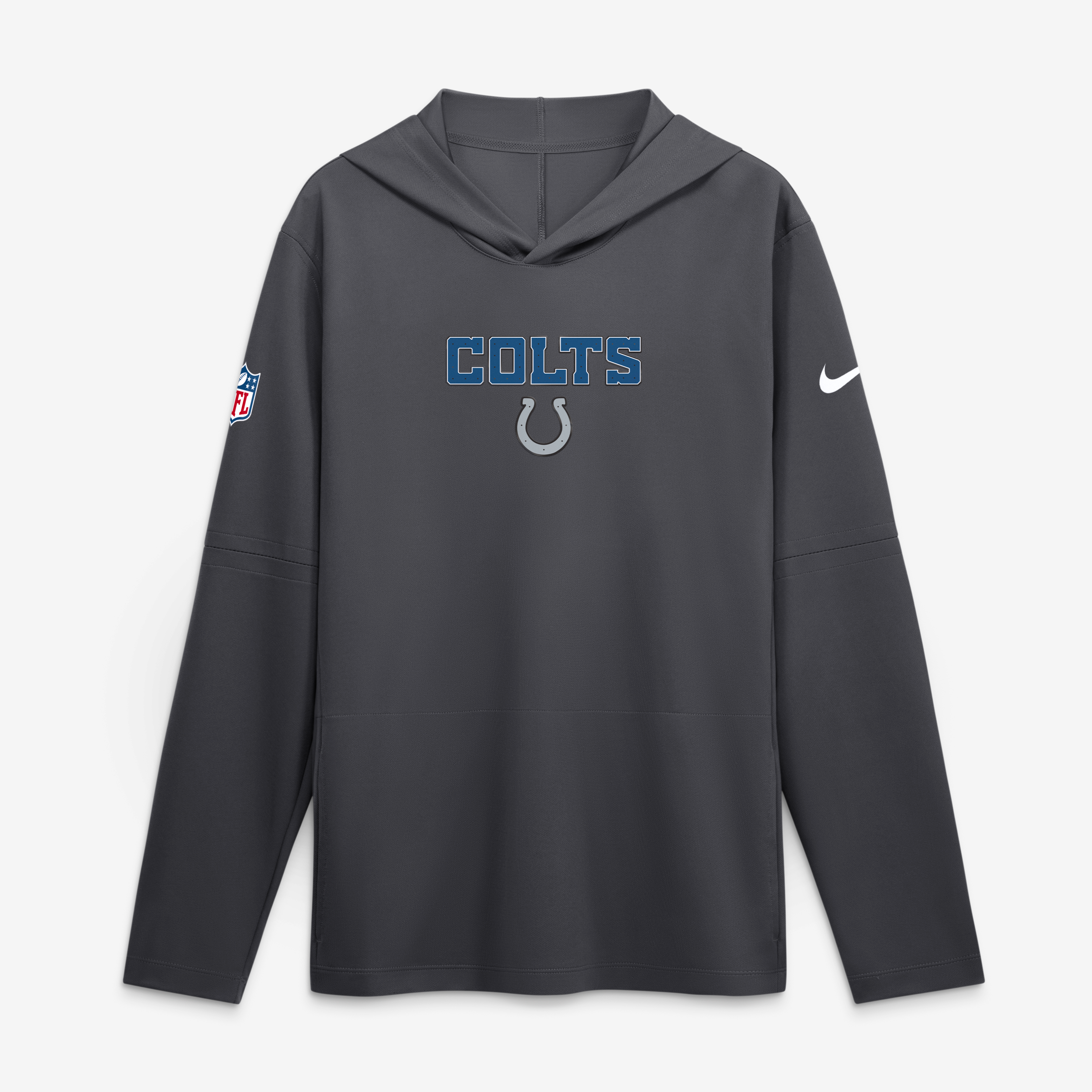 Men's Nike  Anthracite Indianapolis Colts 2026 Rivalries Collection Sideline Lightweight Hooded Long Sleeve Top