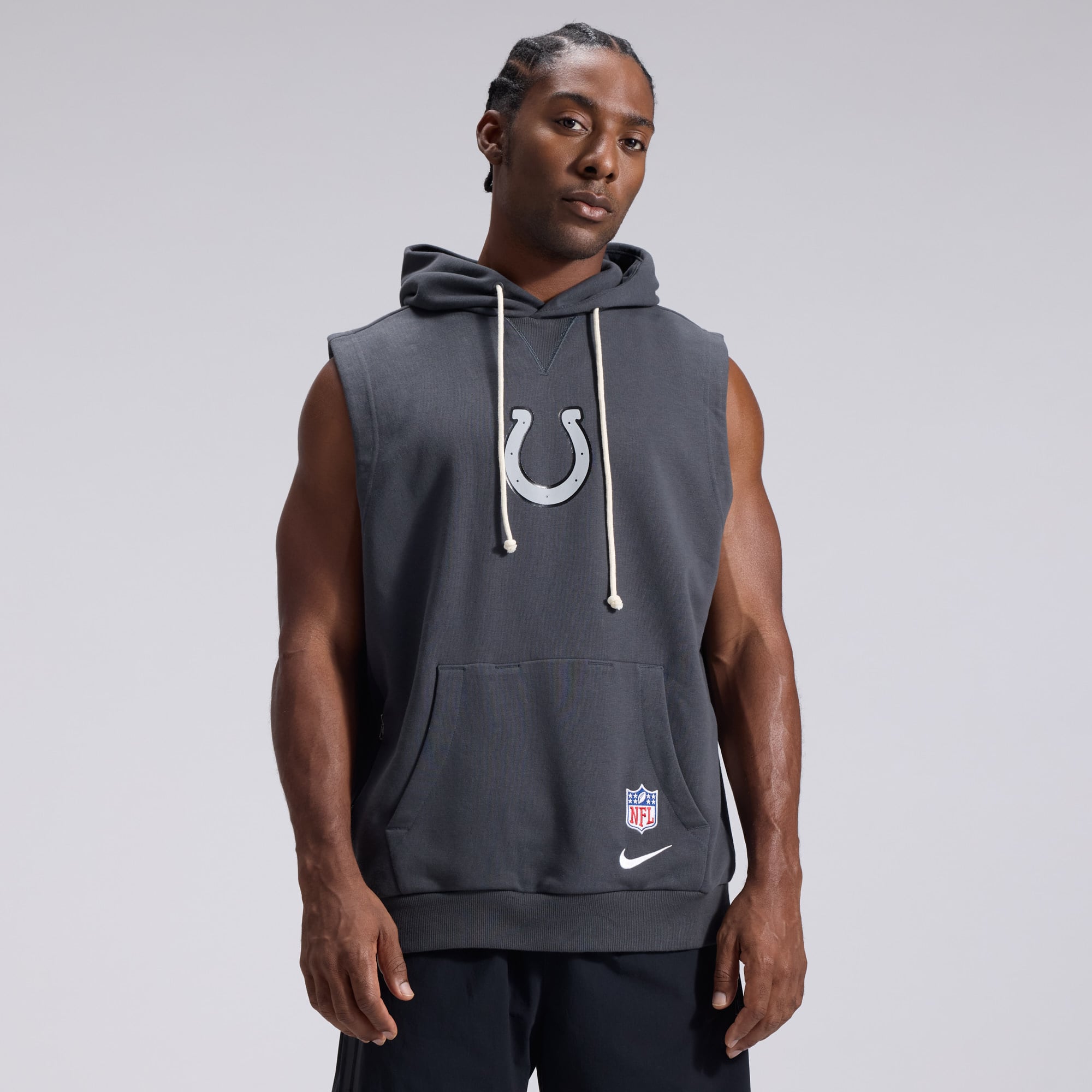 Men's Nike  Anthracite Indianapolis Colts 2026 Rivalries Collection Sideline Sleeveless Fleece Hoodie