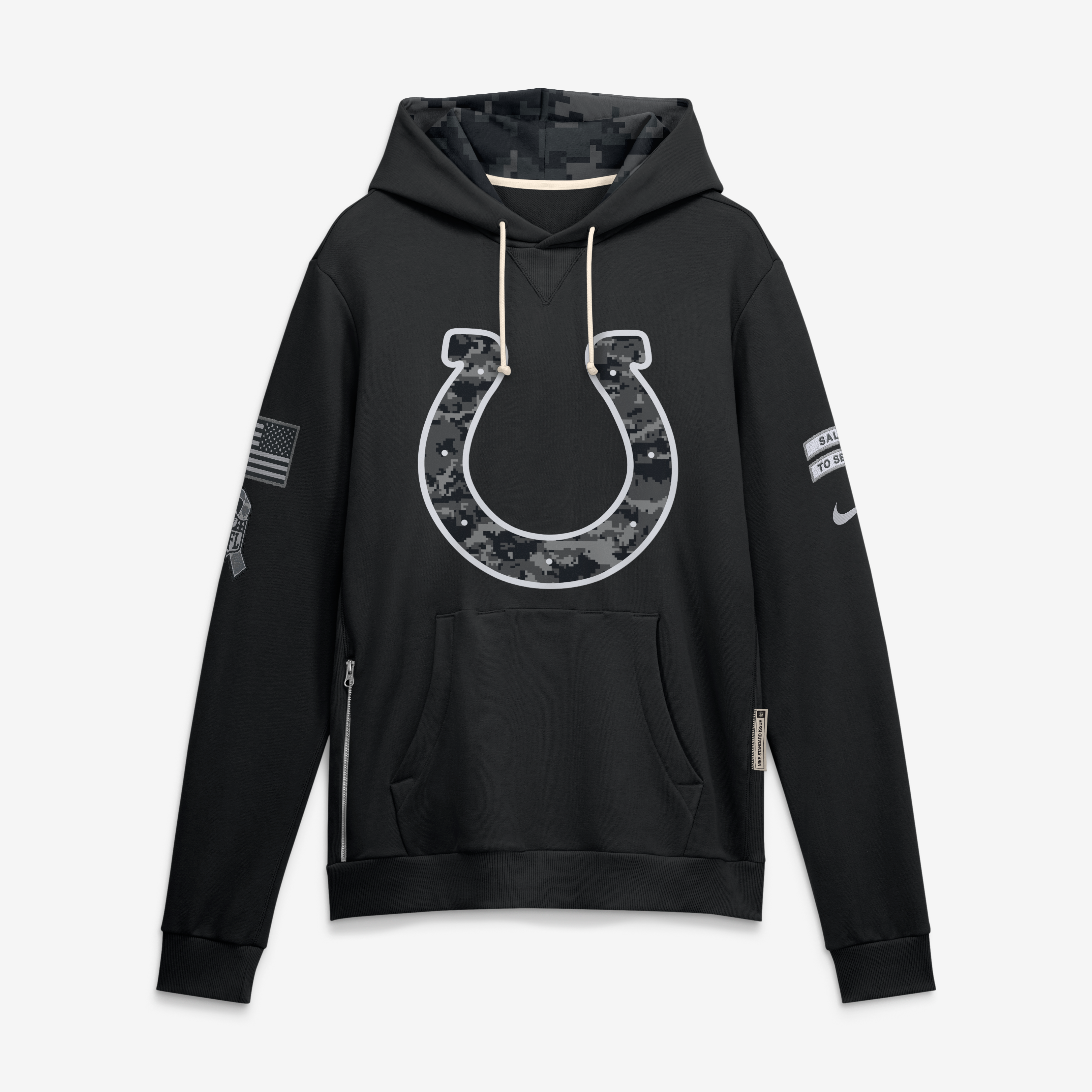 Sweat à capuche Nike Dri-FIT noir pour homme, Indianapolis Colts 2026 Salute to Service, collection Sideline.