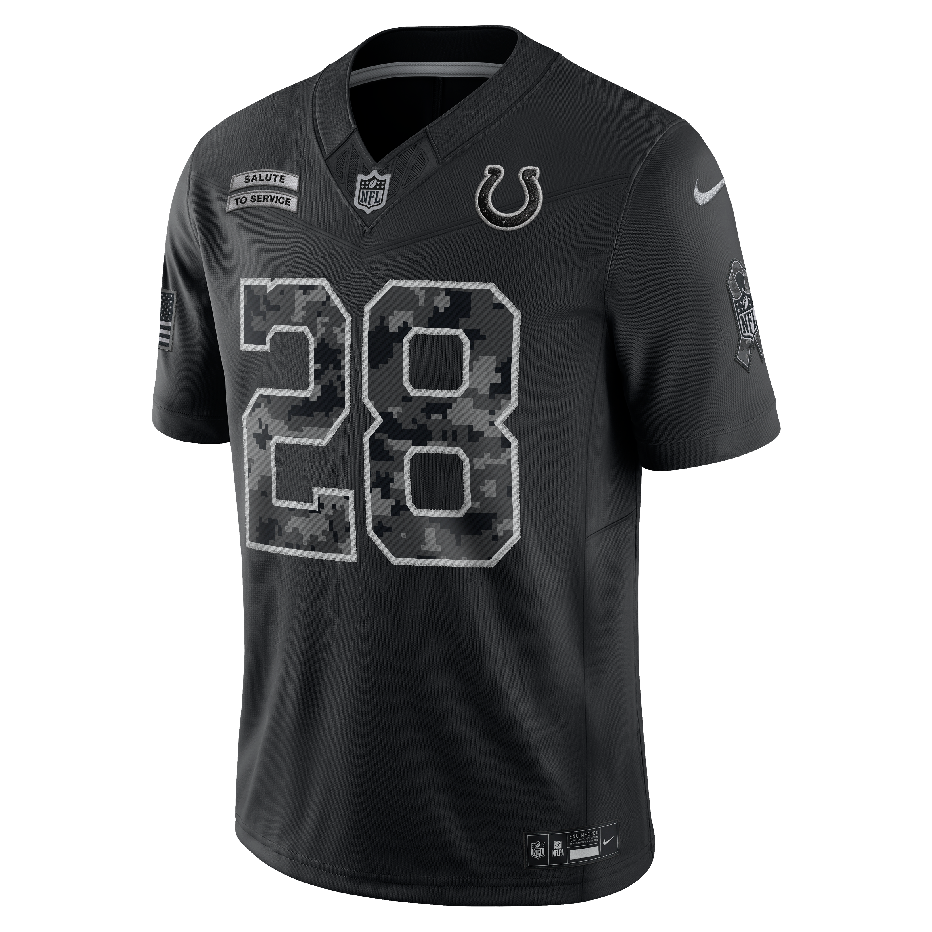 Maillot Nike Jonathan Taylor noir pour homme, Indianapolis Colts 2026 Salute to Service, édition limitée cousue