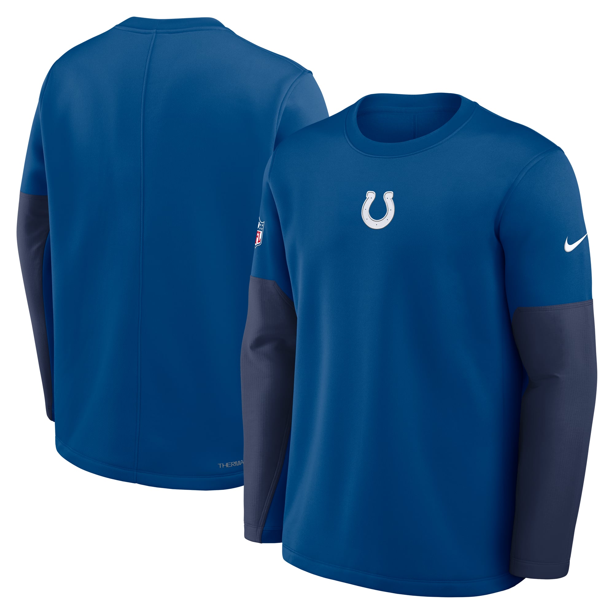 Men's Nike Royal Indianapolis Colts Sideline Coaches Midweight Therma-FIT Crew Pullover