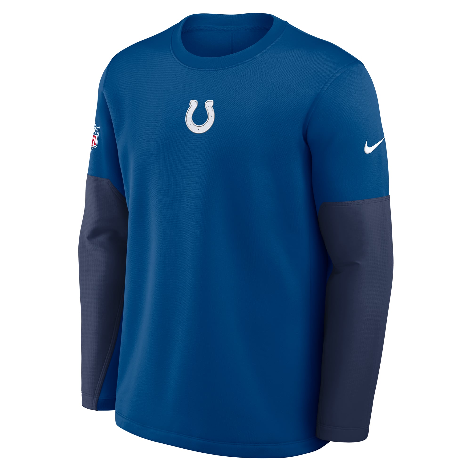 Men's Nike Royal Indianapolis Colts Sideline Coaches Midweight Therma-FIT Crew Pullover