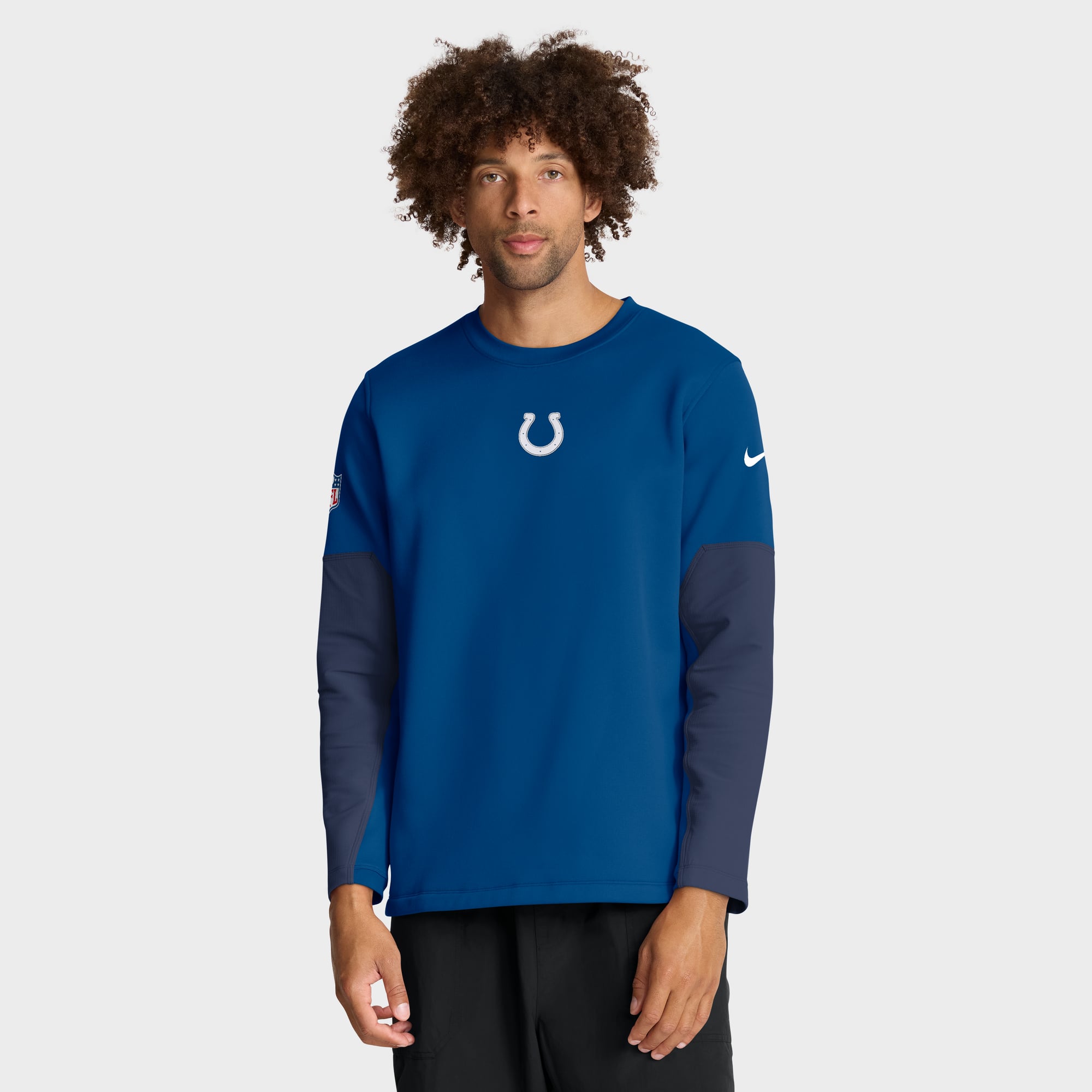 Men's Nike Royal Indianapolis Colts Sideline Coaches Midweight Therma-FIT Crew Pullover