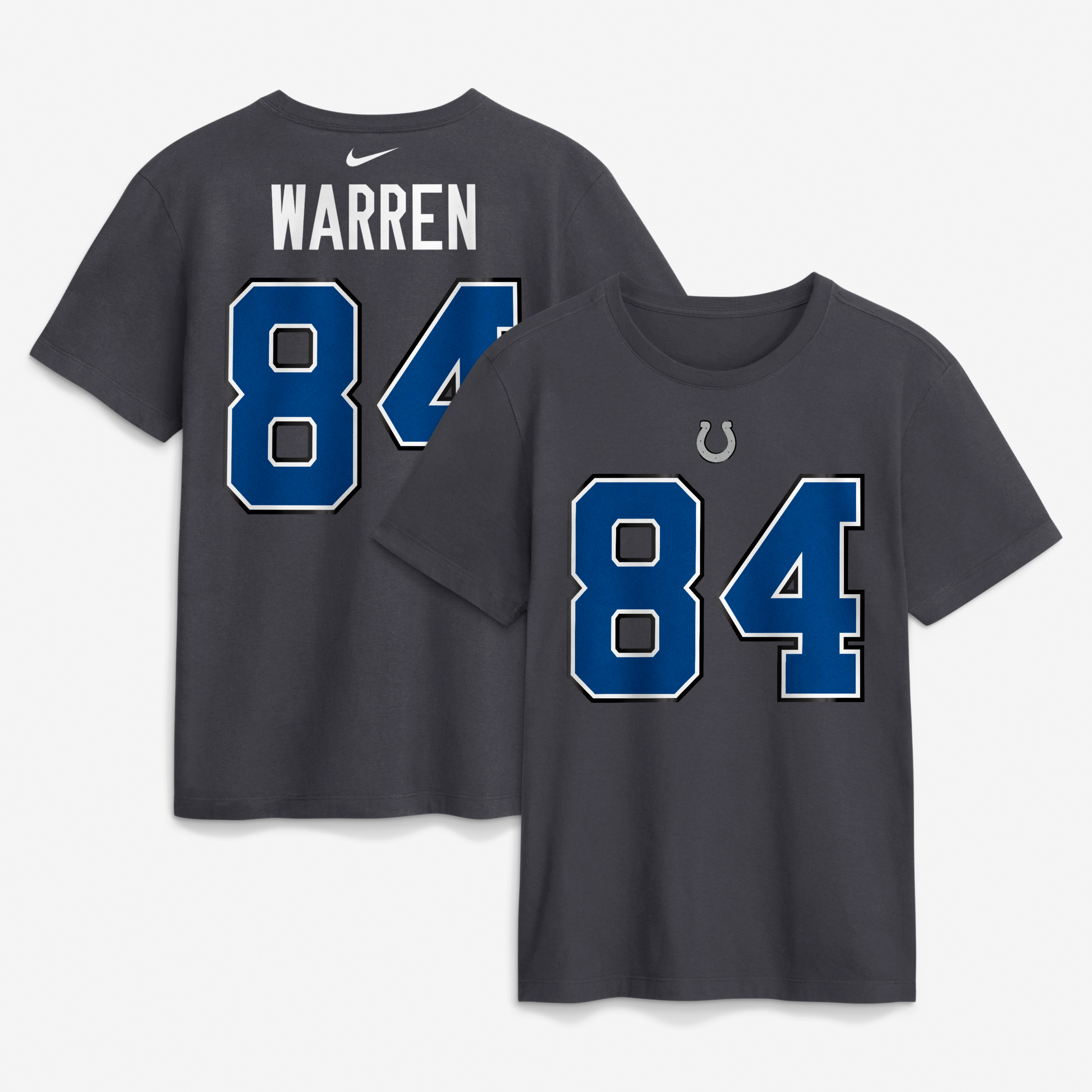 Men's Nike Tyler Warren Anthracite Indianapolis Colts 2026 Rivalries Collection Player Name & Number T-Shirt