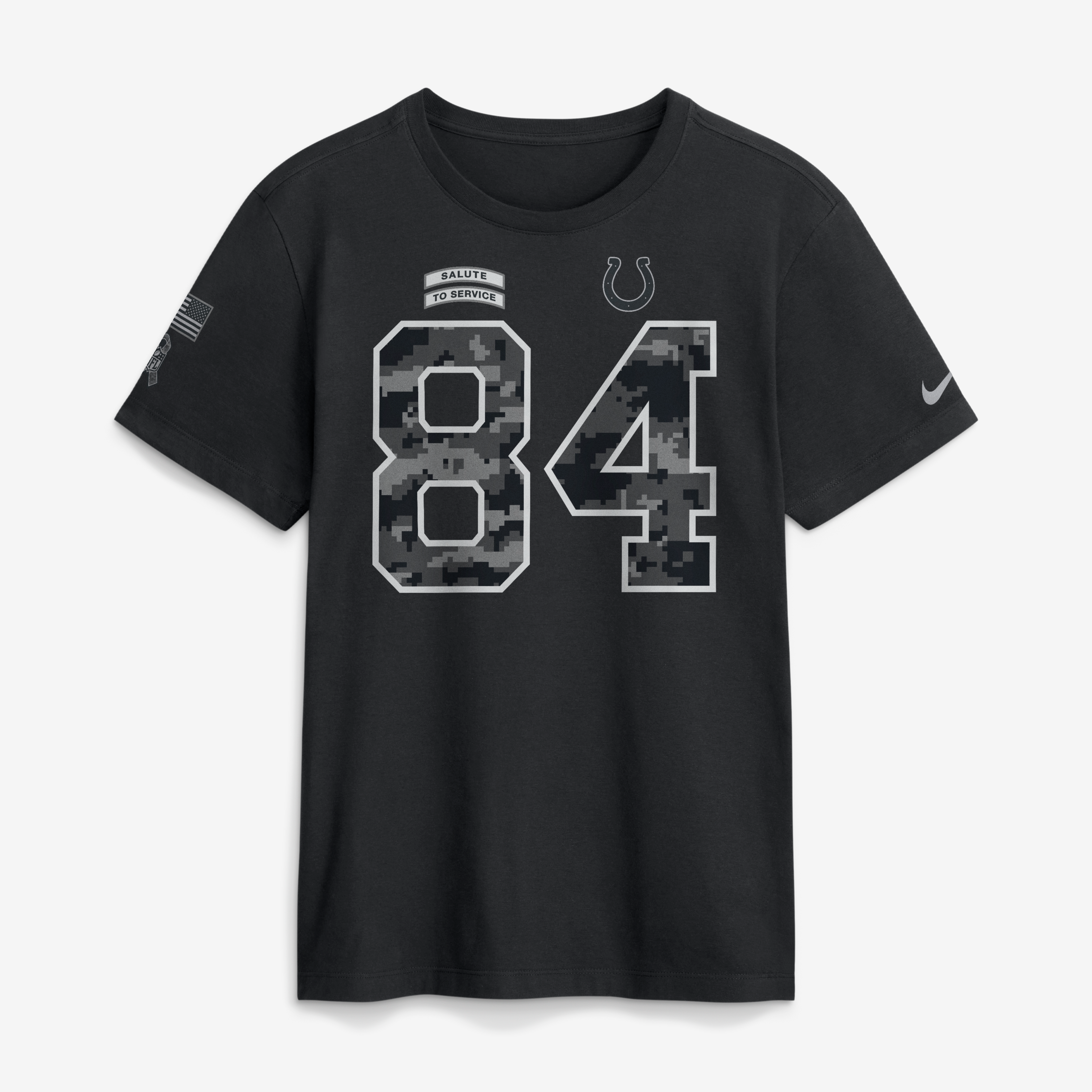 T-shirt Nike Tyler Warren noir pour homme, Indianapolis Colts 2026 Salute to Service, nom et numéro