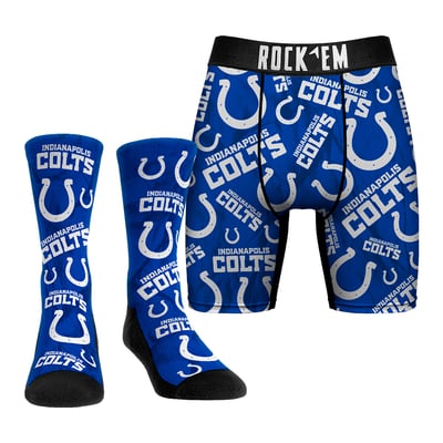 Indianapolis Colts Rock Em All-Over Logo Underwear and Crew Socks Combo Pack - 