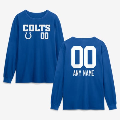 Indianapolis Colts  Touchdown Wordmark Personalized Name & Number Long Sleeve T-Shirt - Royal