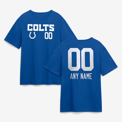 Indianapolis Colts  Touchdown Wordmark Personalized Name & Number T-Shirt - Royal