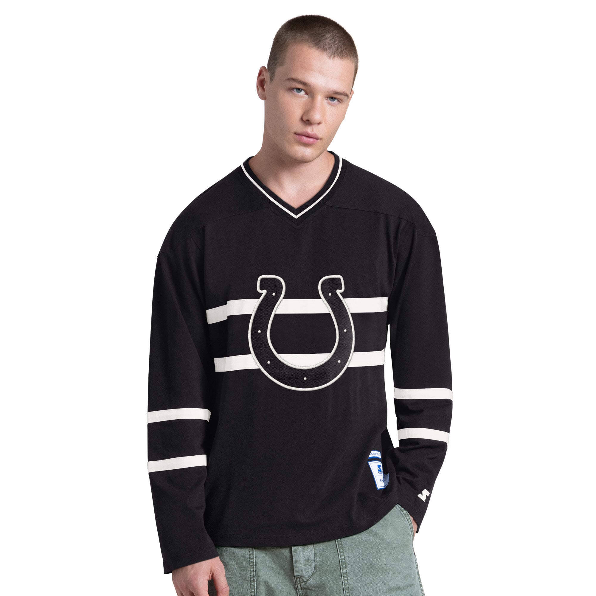 Men's Starter Black/White Indianapolis Colts Lineup Long Sleeve T-Shirt