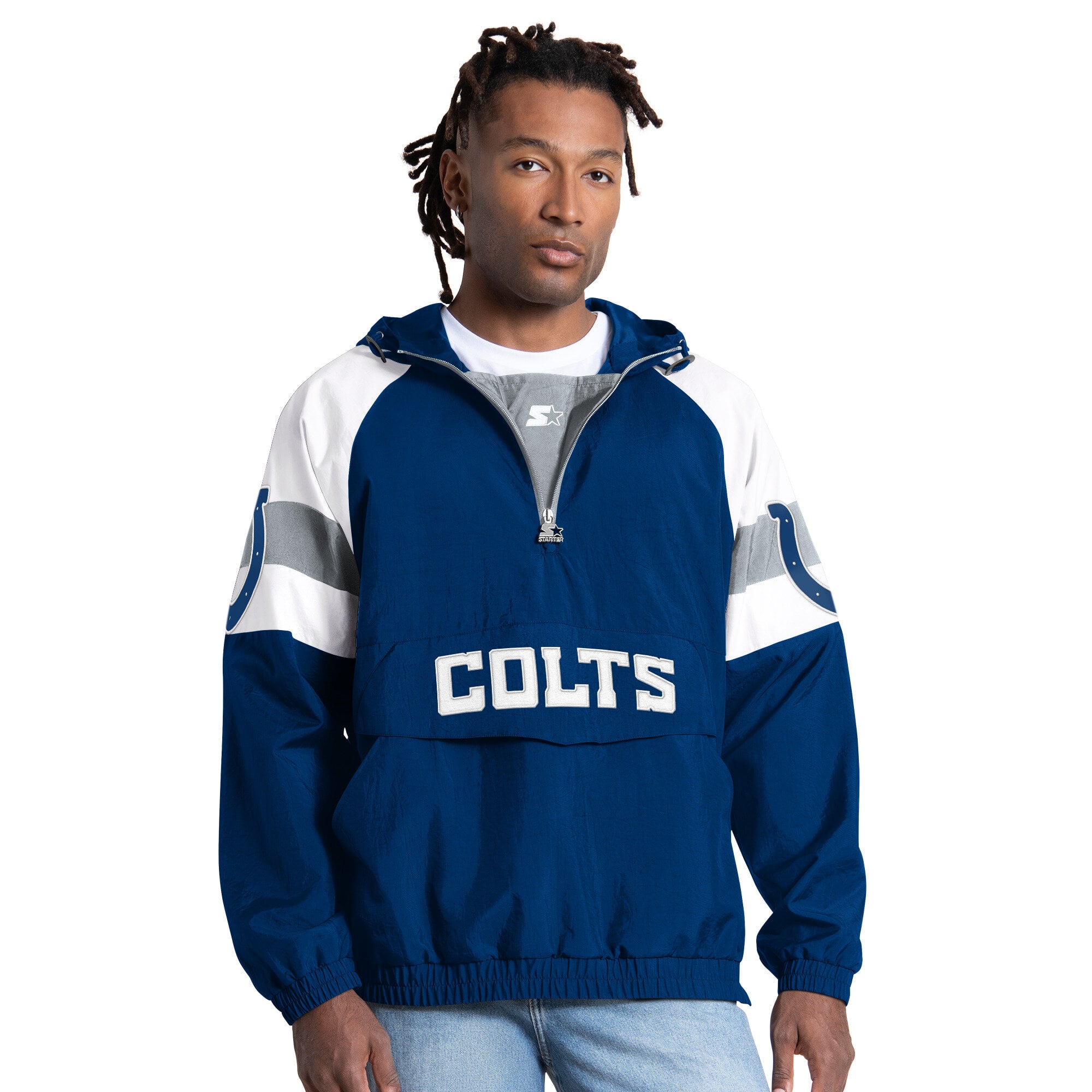 Men's Starter Royal Indianapolis Colts Street Cut Half-Zip Jacket