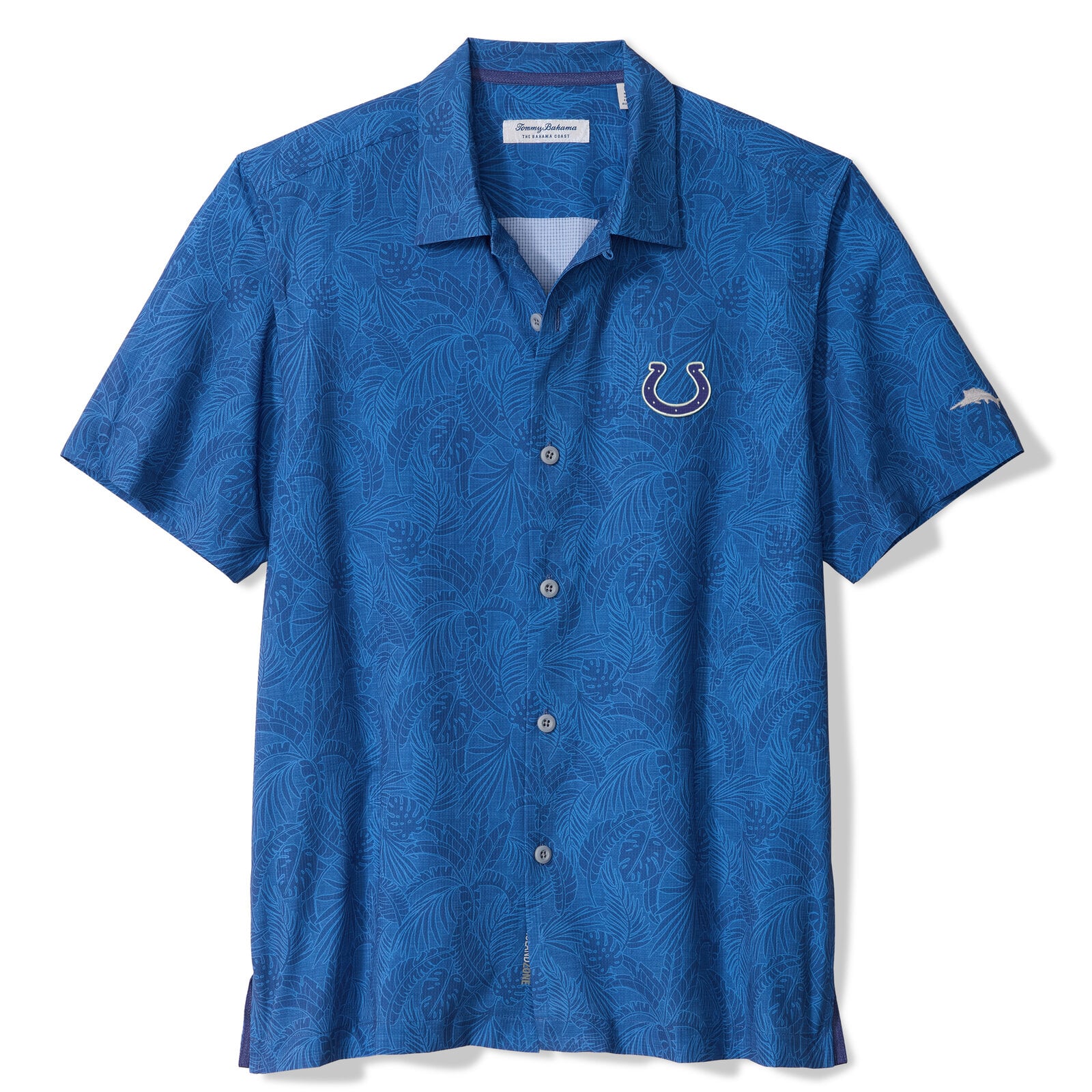 Chemise à manches courtes boutonnée Tommy Bahama Royal Indianapolis Colts Saltwater Fronds pour homme