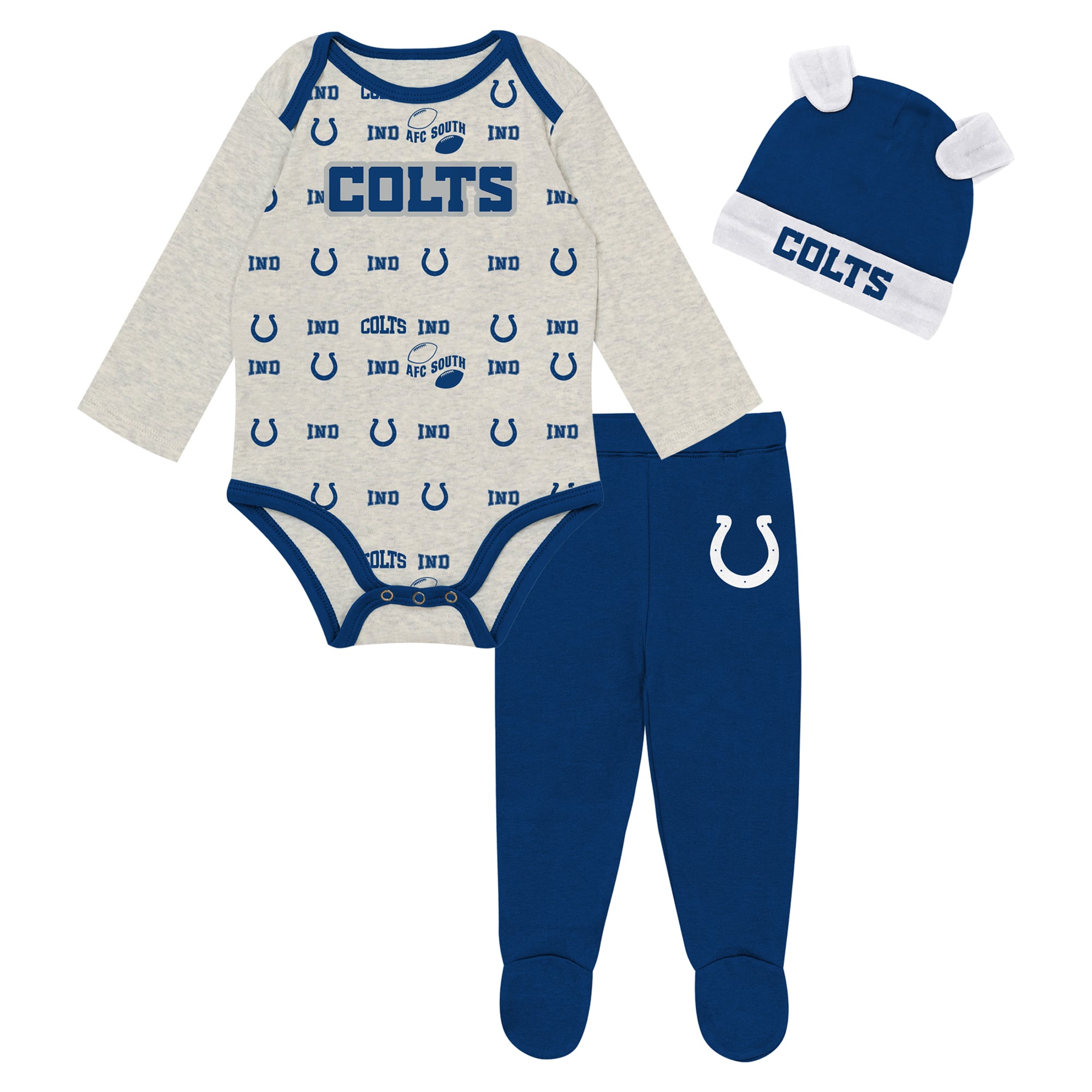Ensemble pantalon et bonnet 3 pièces Huddles & Giggles Indianapolis Colts gris chiné pour nouveau-né Outerstuff